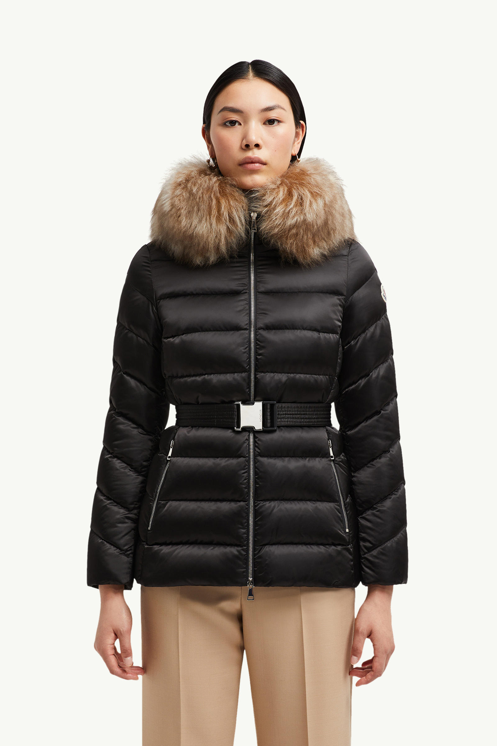 Cupidone連帽羔羊毛飾邊短身羽絨外套 女士 黑色和米色 Moncler 3