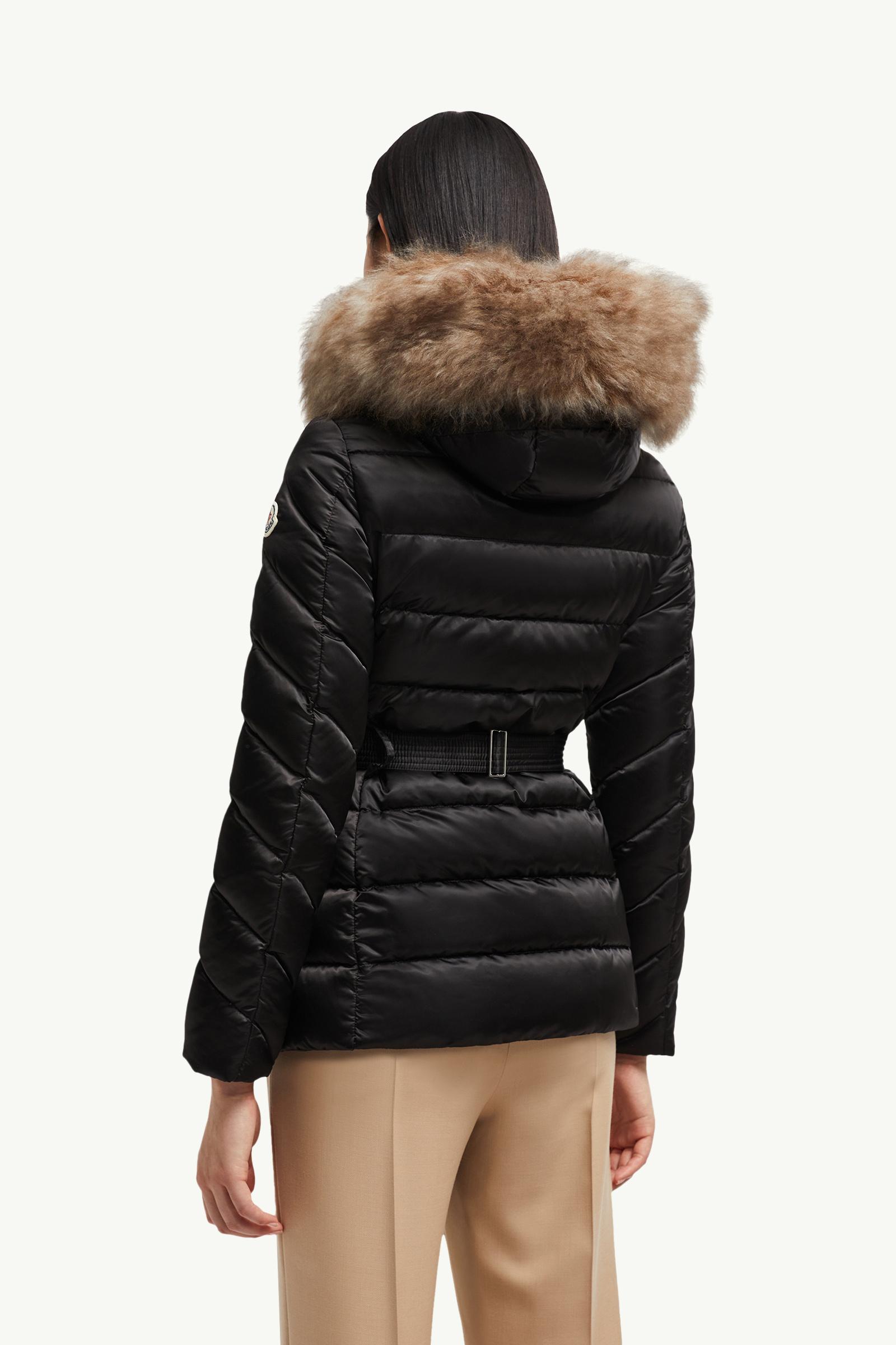 Black & Beige Cupidone Hooded Shearling-Trimmed Short Down Jacket