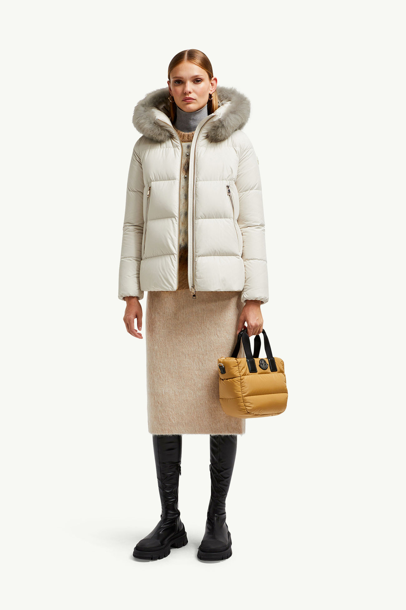 Laichefur連帽羔羊毛飾邊短身羽絨外套 女士 白色 Moncler 0