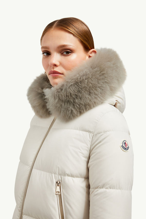 Laichefur Hooded Shearling-Trimmed Short Down Jacket Women White Moncler 1