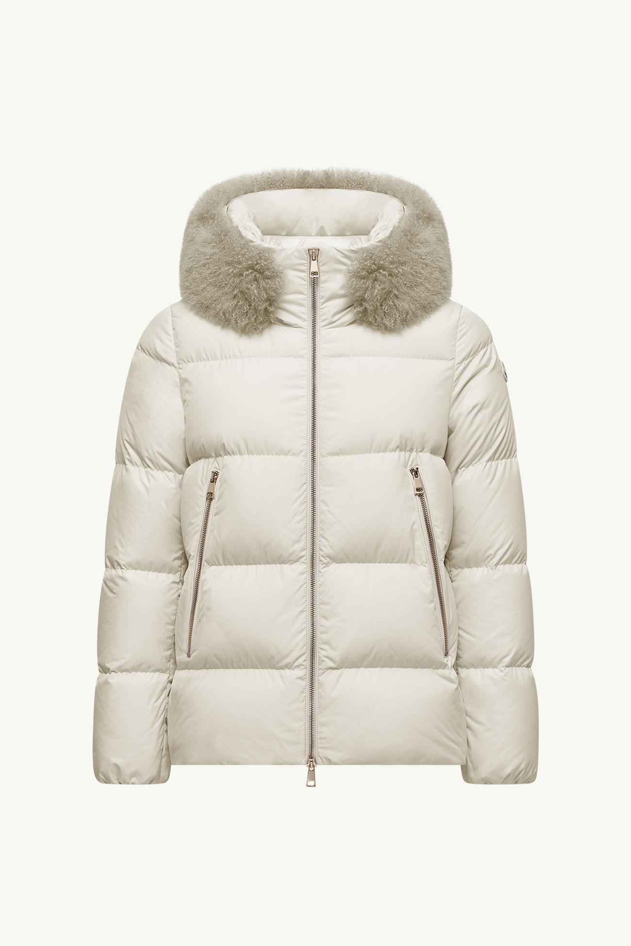 Laichefur kurze Daunenjacke mit Kapuze und Shearling-Besatz Damen Weiß Moncler 2
