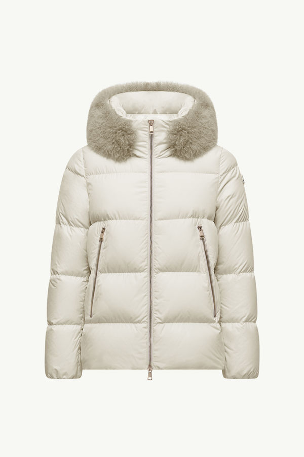 Plumífero corto con capucha y ribete de lana de oveja joven Laichefur Mujer Blanco Moncler 2