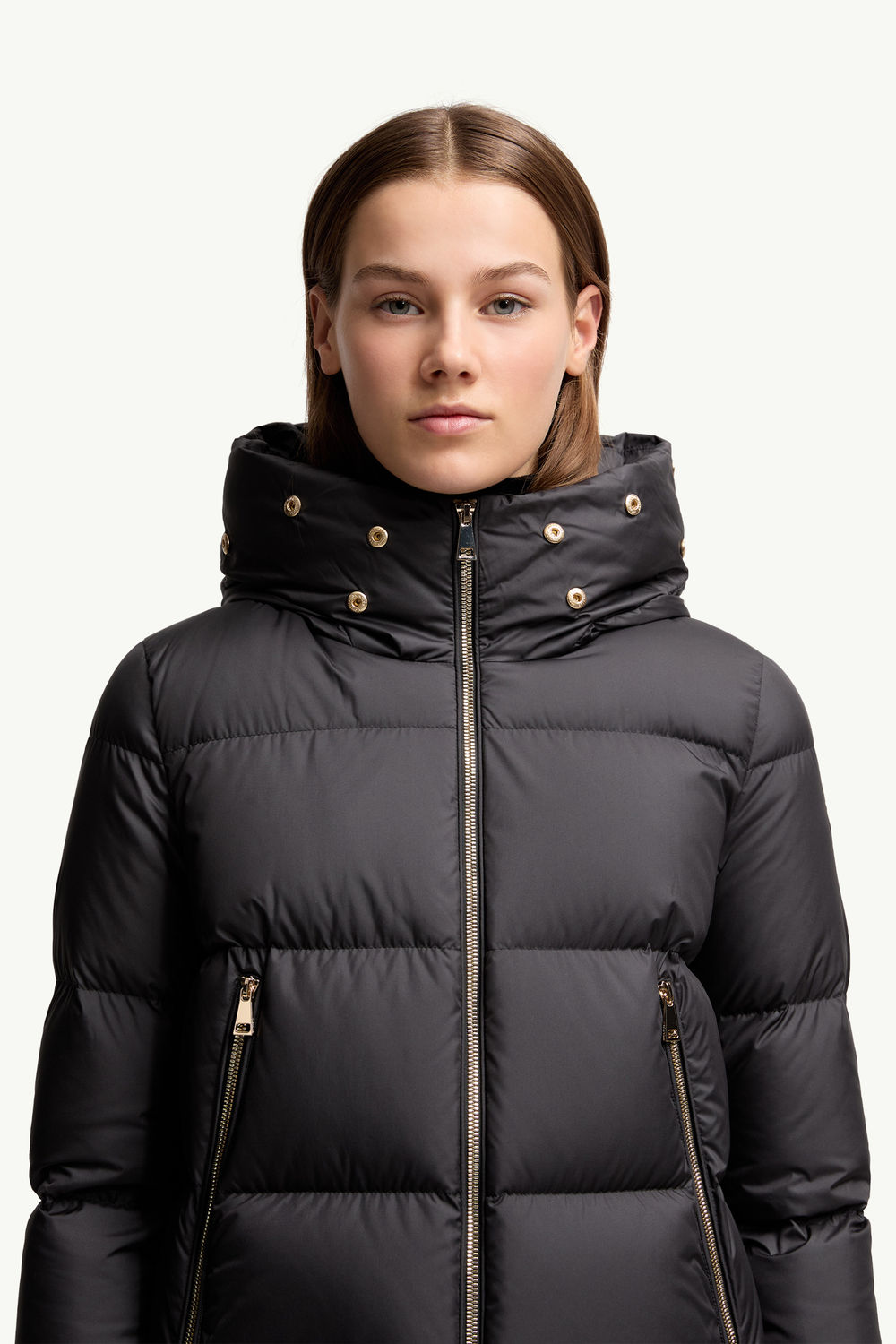 Laichefur Hooded Shearling-Trimmed Short Down Jacket Women Black Moncler 5
