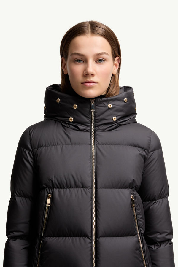 Laichefur Hooded Shearling-Trimmed Short Down Jacket Women Black Moncler 5