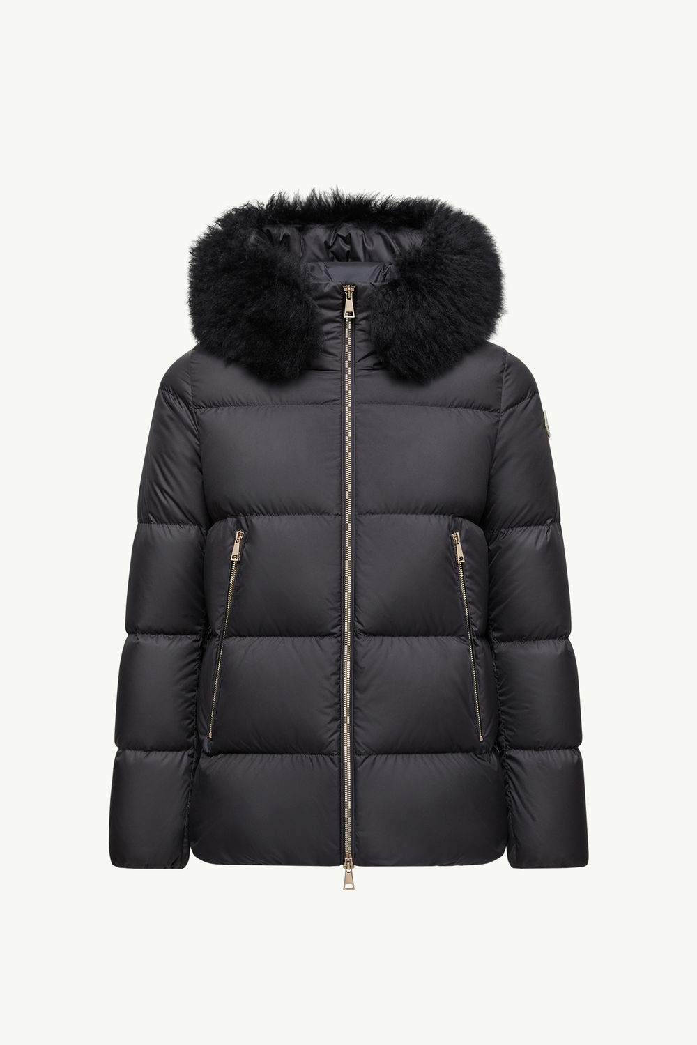 Laichefur Hooded Shearling-Trimmed Short Down Jacket Women Black Moncler 2