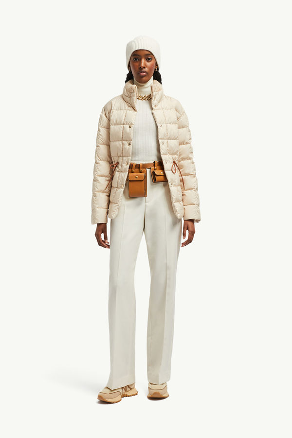 Doudoune courte Antigone à bords en cuir Femmes Beige Moncler 0