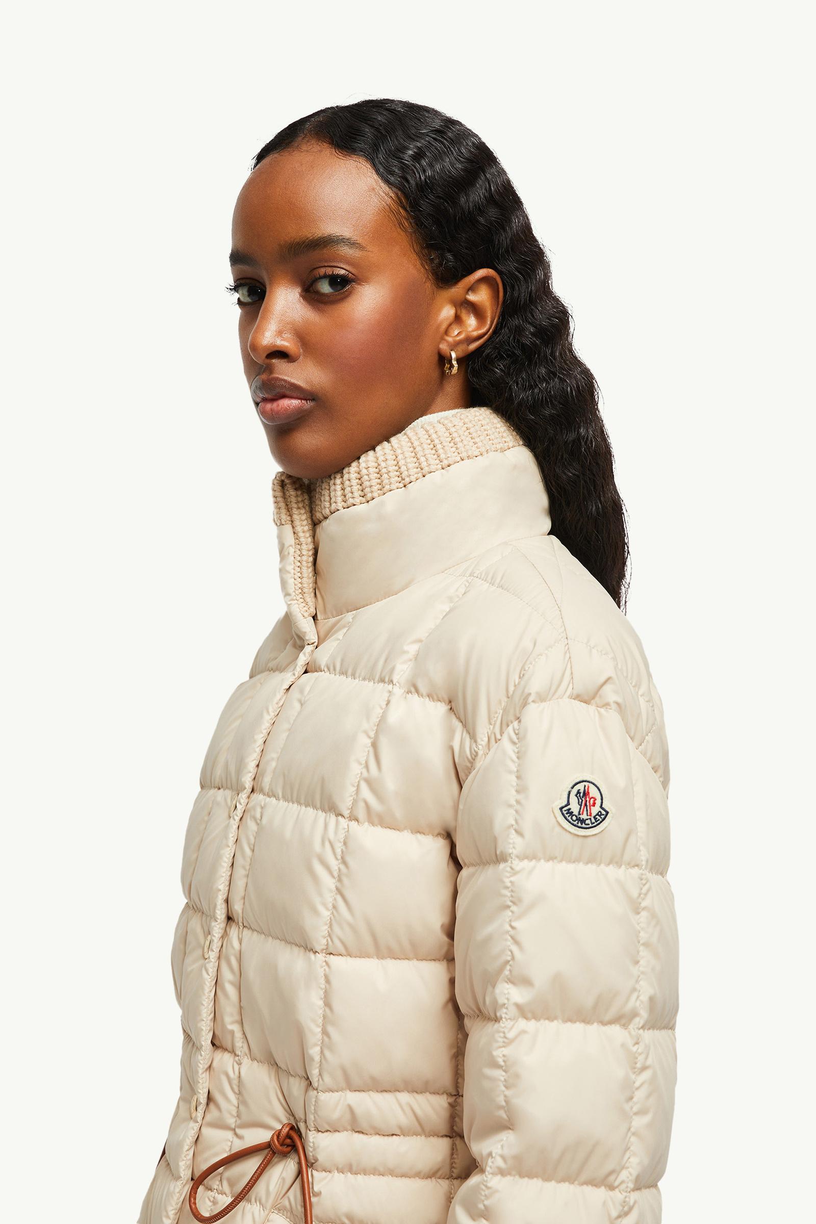 Antigone Leather-Trimmed Short Down Jacket Women Beige Moncler 1