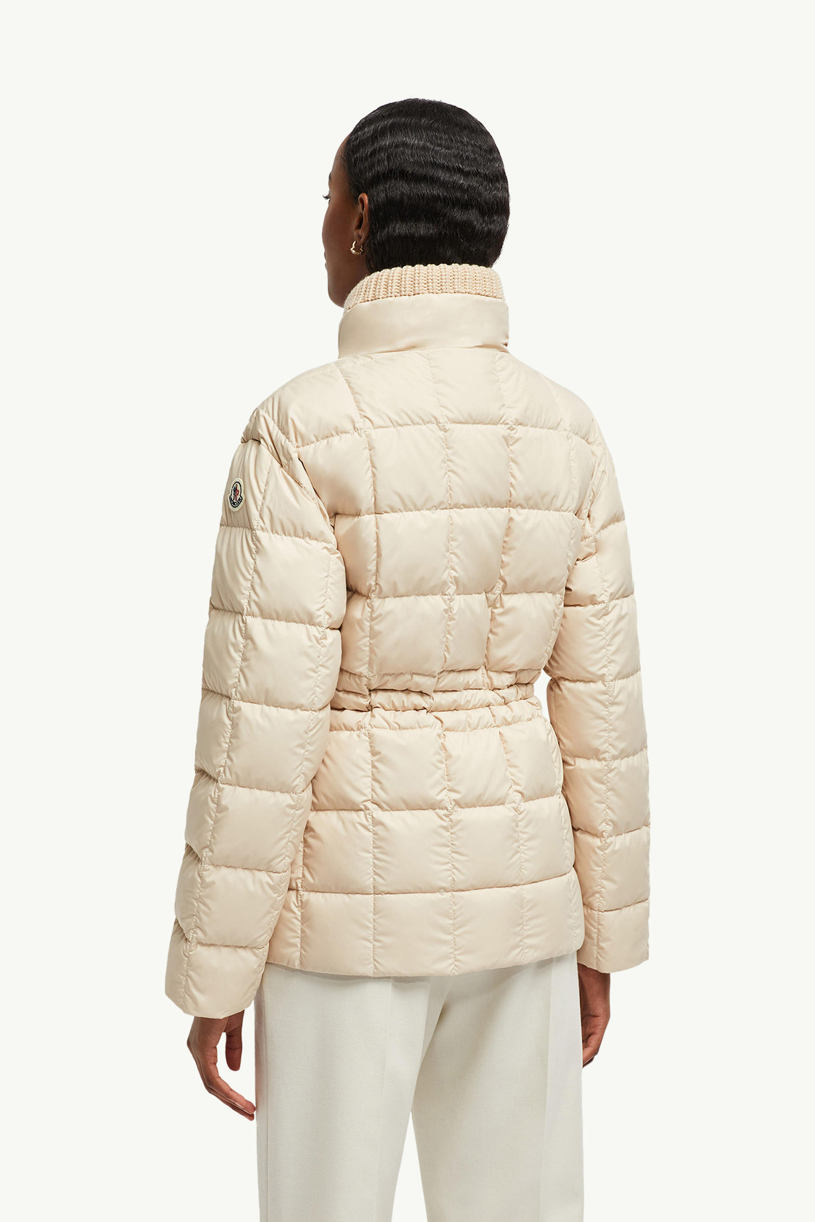 Antigone Leather-Trimmed Short Down Jacket Women Beige Moncler 4