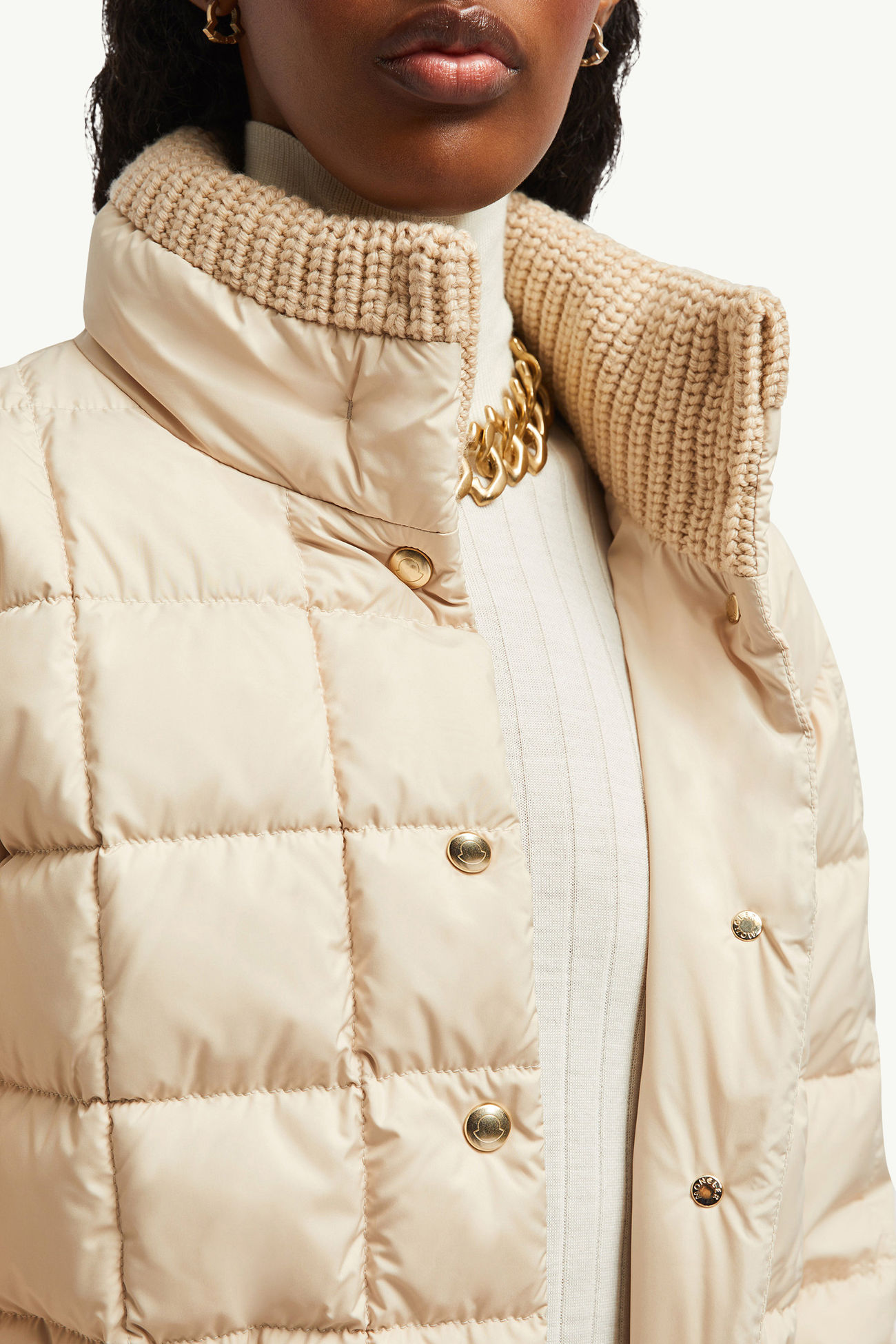 Antigone 가죽 트리밍 쇼트 다운 재킷 여성 베이지 Moncler 6