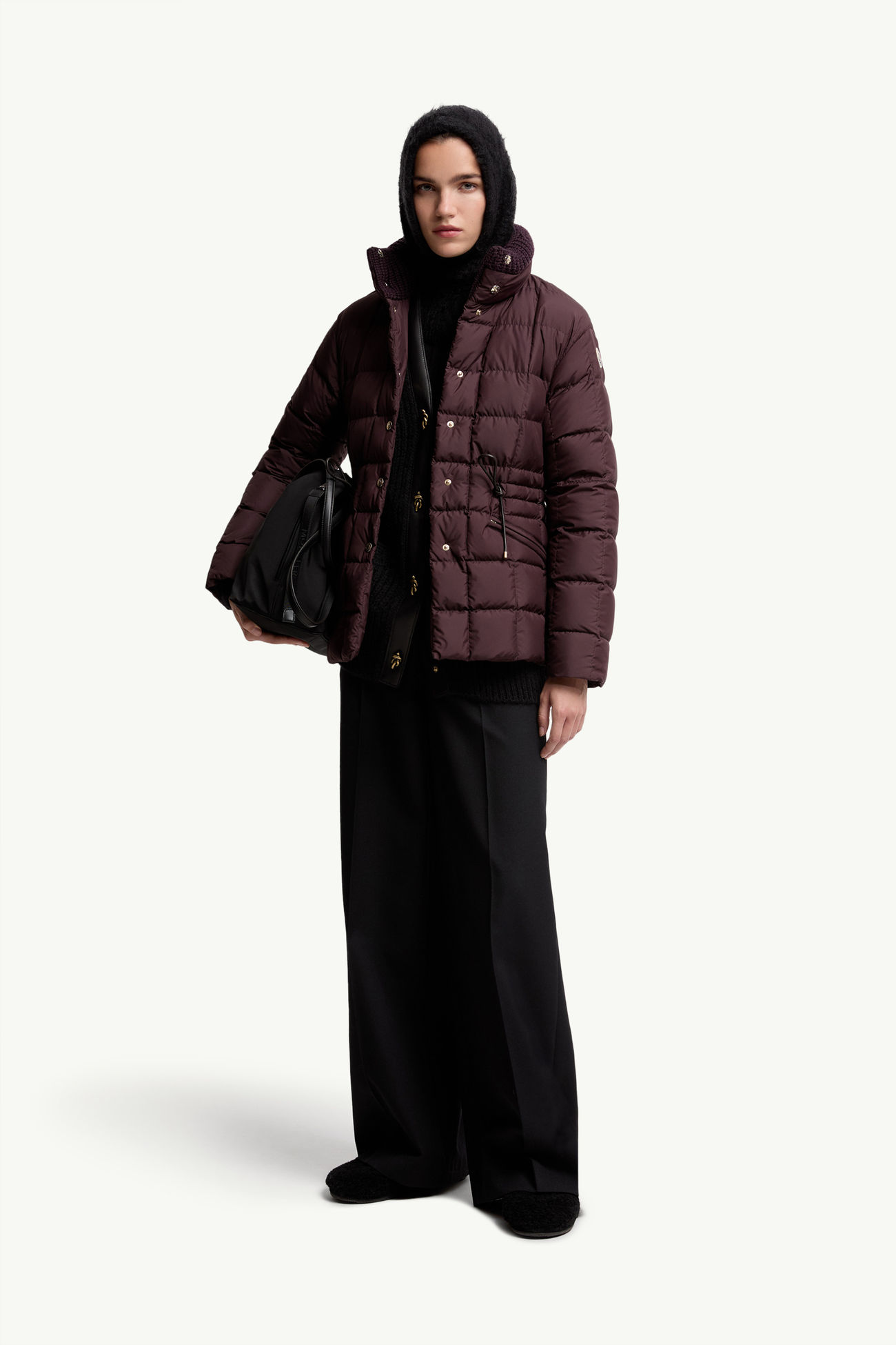 Antigone kurze Daunenjacke mit Lederbesatz Damen Traubenrot Moncler 0