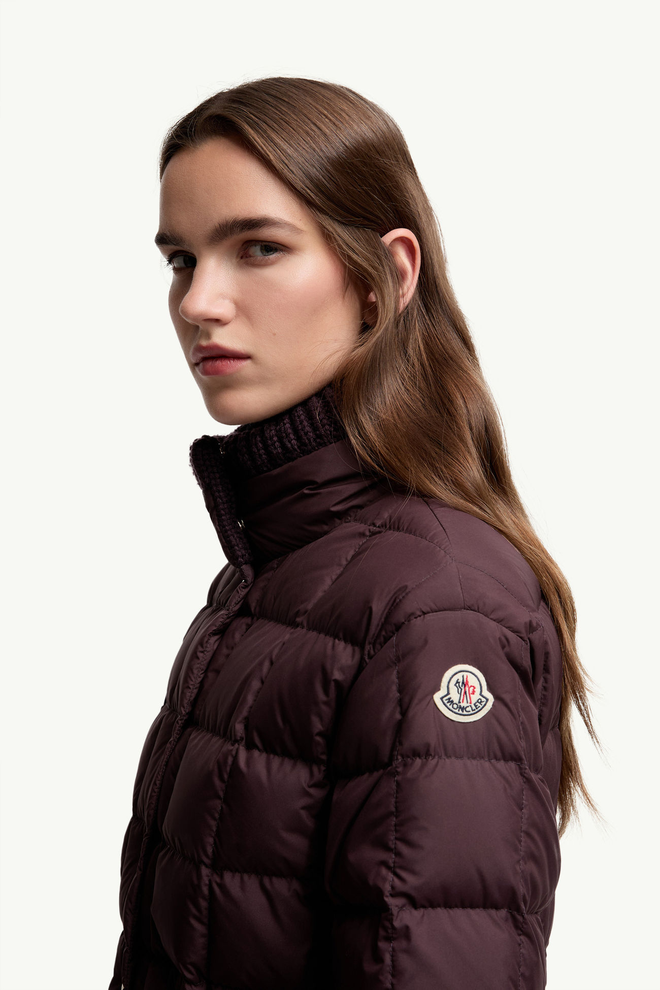 Antigone kurze Daunenjacke mit Lederbesatz Damen Traubenrot Moncler 1