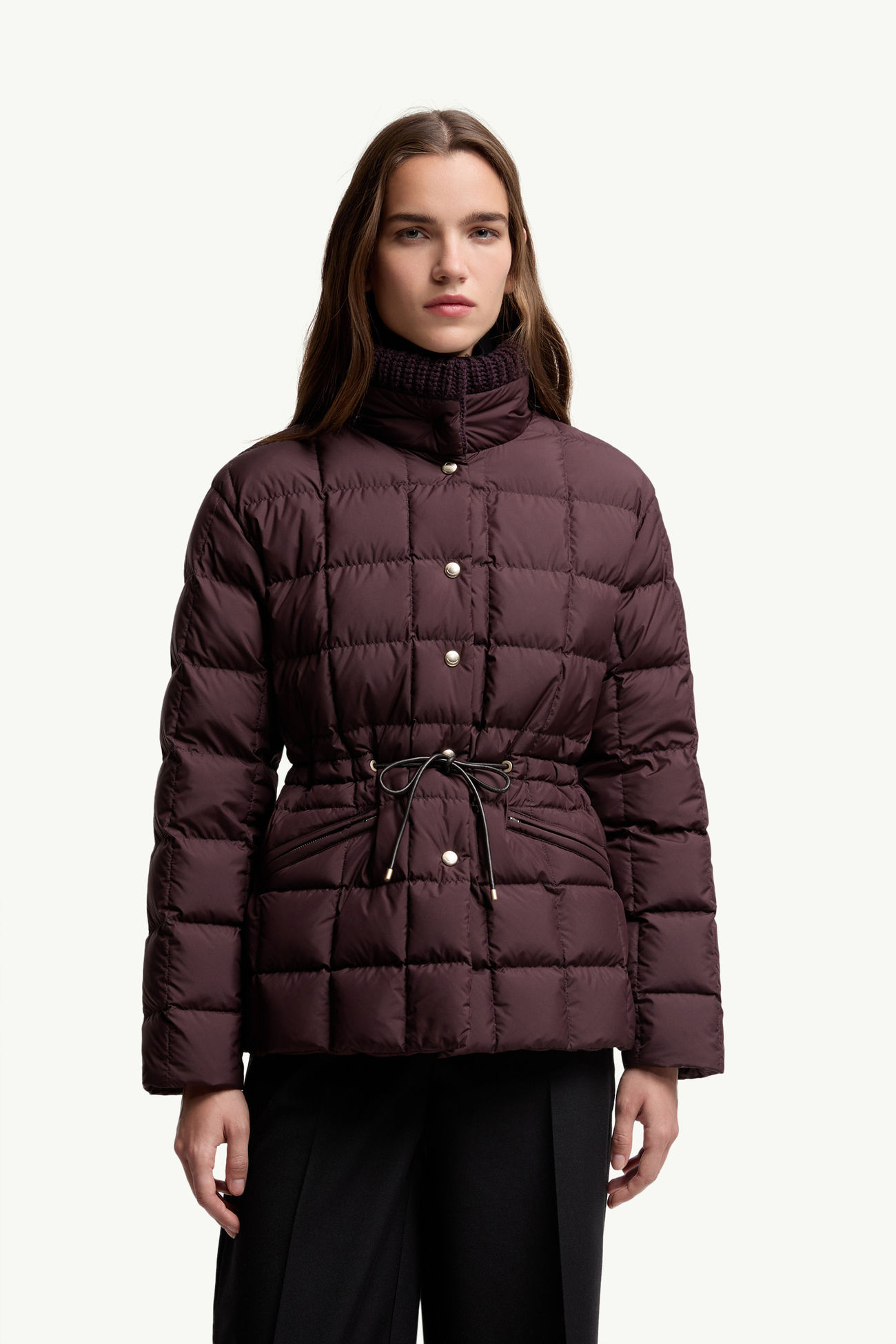 Antigone kurze Daunenjacke mit Lederbesatz Damen Traubenrot Moncler 3