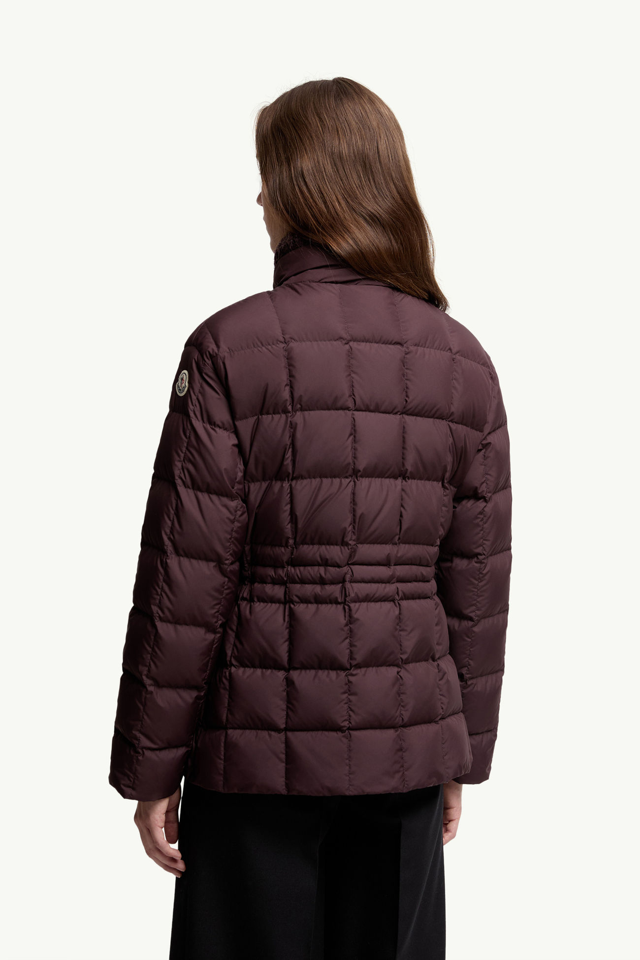 Piumino corto Antigone con finiture in pelle Donna Rosso Uva Moncler 4