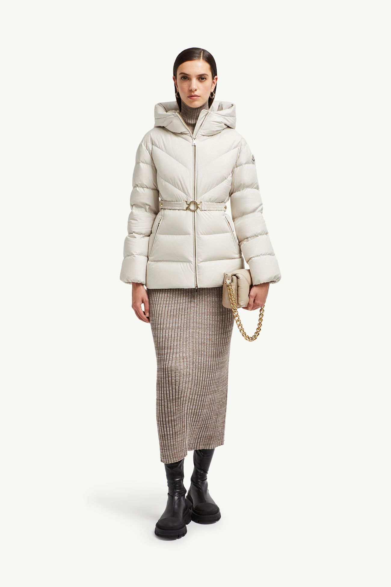Brosse斜纹绗缝连帽短款羽绒夹克外套 女士 白色 Moncler 0