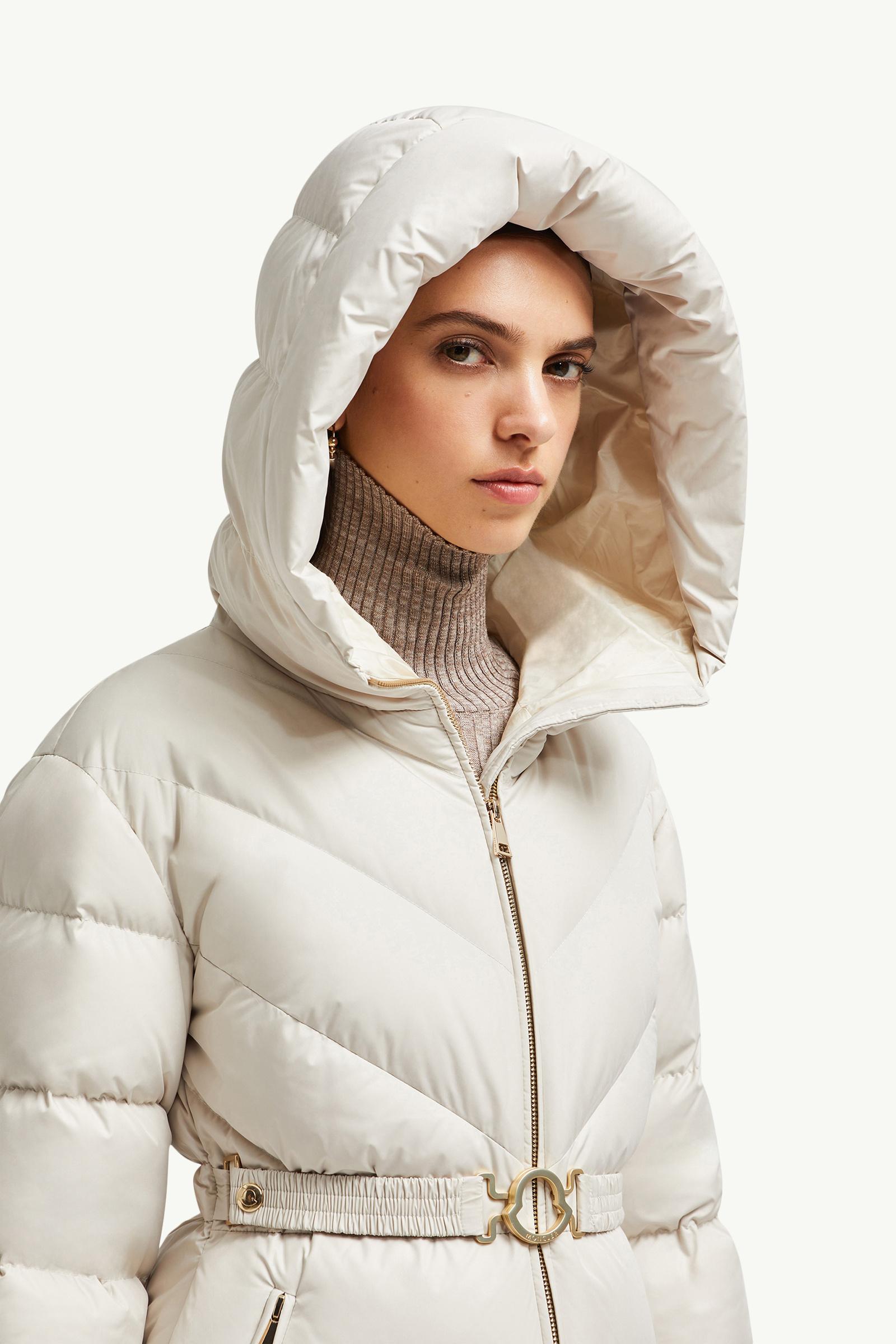 White Brosse Diagonal-Quilted Hooded Short Down Jacket - Short