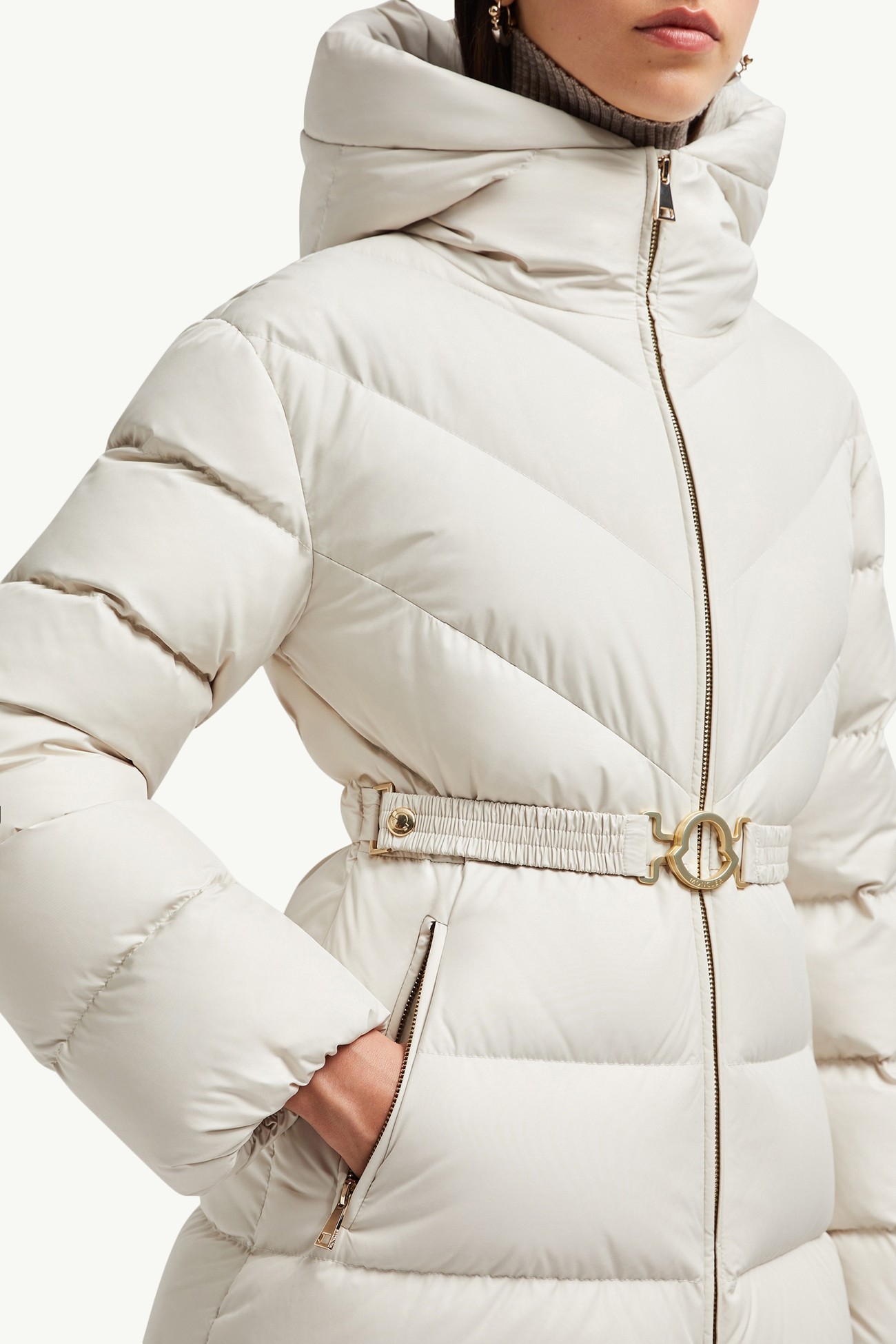Brosse diagonal gesteppte kurze Daunenjacke mit Kapuze Damen Weiß Moncler 5