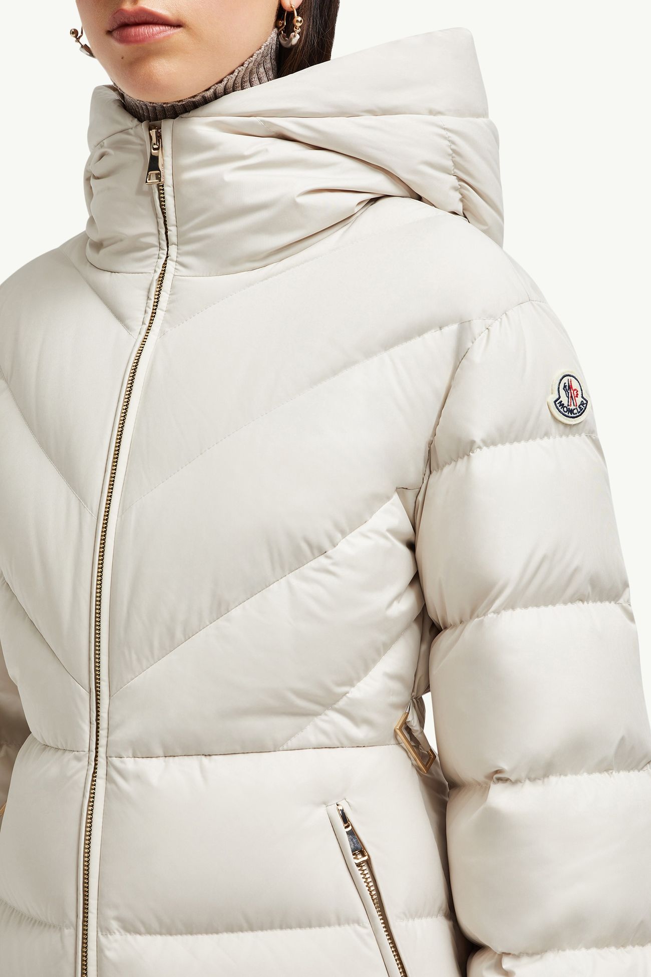 Brosse diagonal gesteppte kurze Daunenjacke mit Kapuze Damen Weiß Moncler 6