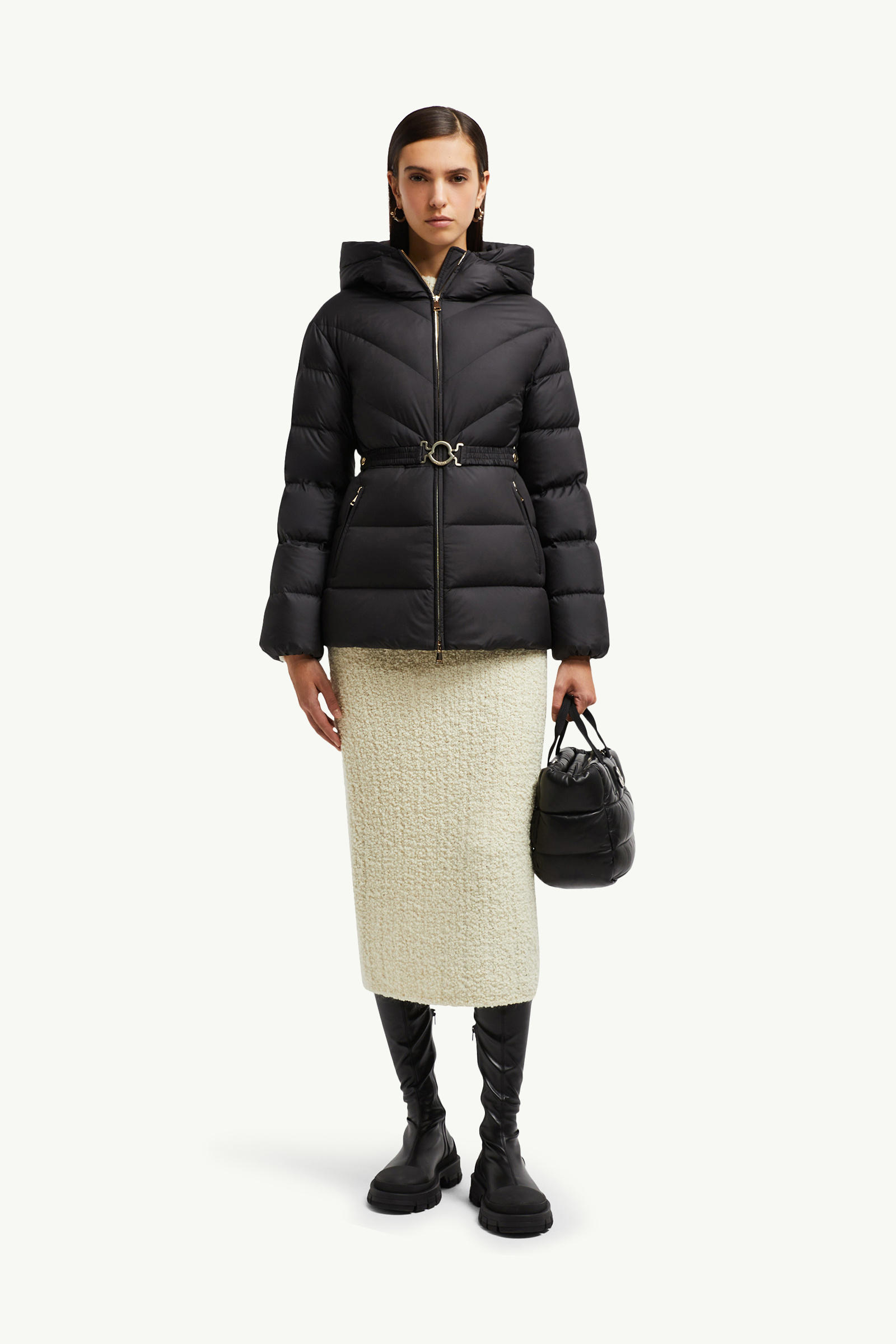 Brosse Diagonal-Quilted Hooded Short Down Jacket Black Moncler 0