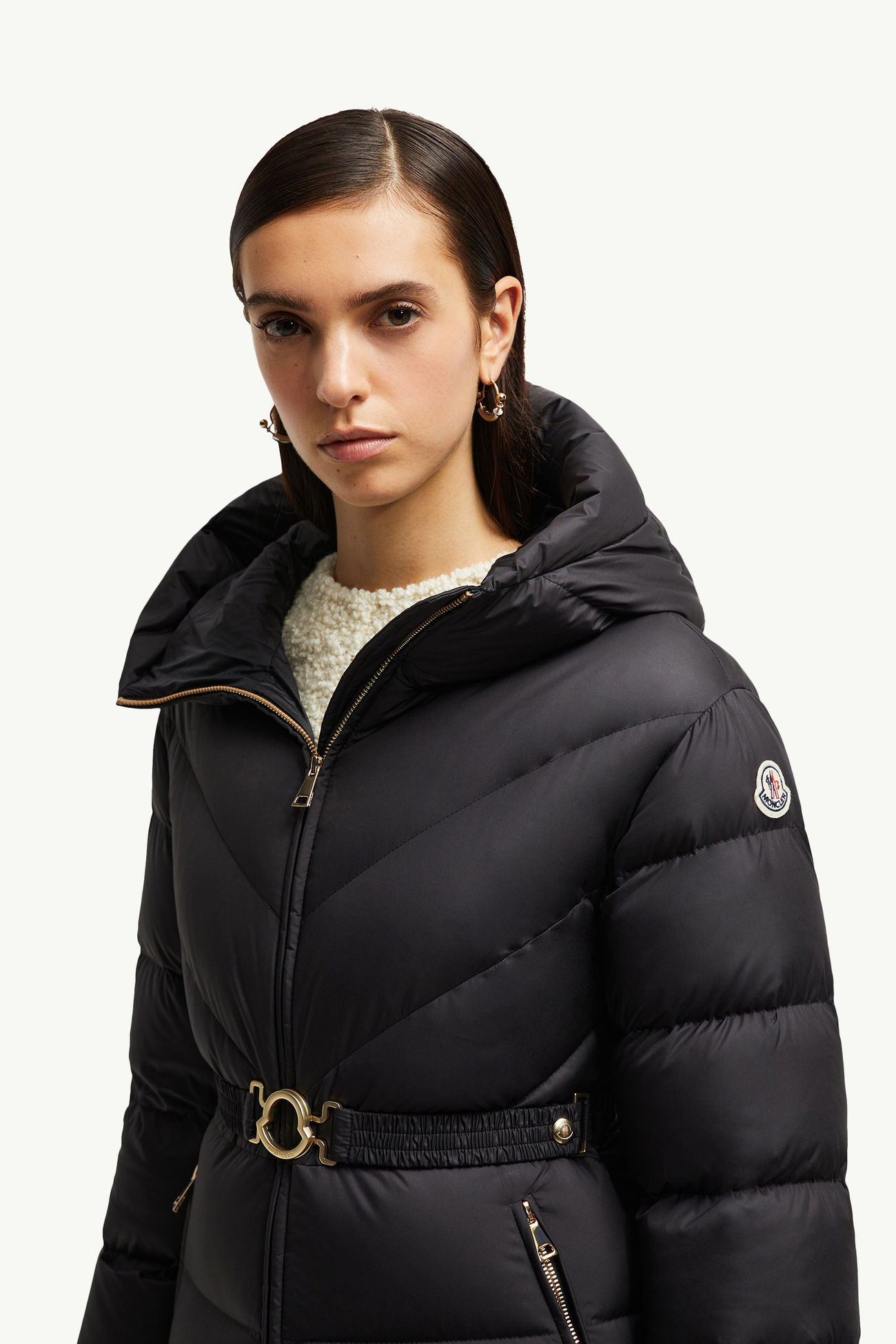Brosse斜紋絎縫連帽短身羽絨外套 黑色 Moncler 1