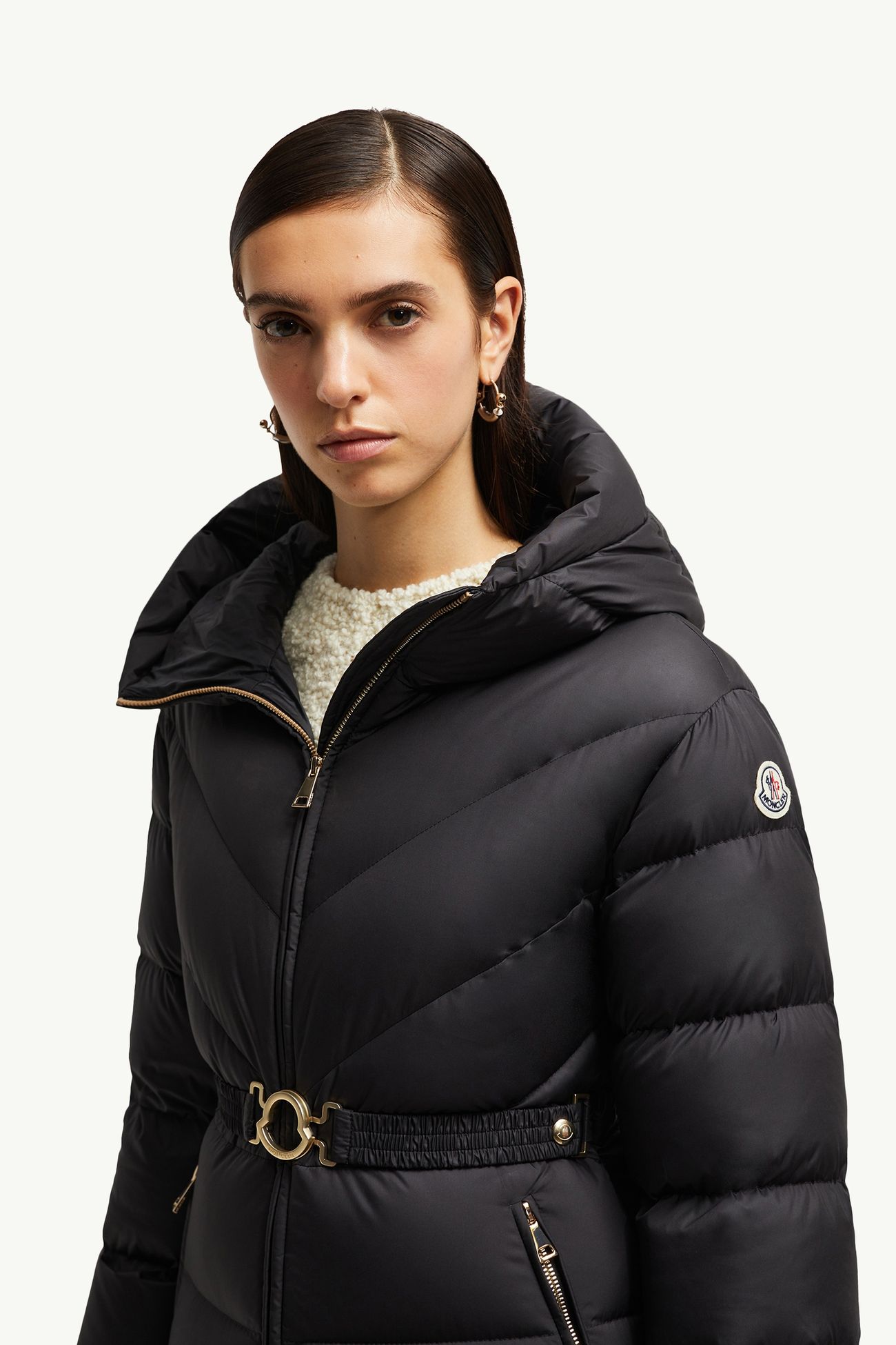Brosse斜纹绗缝连帽短款羽绒夹克外套 女士 黑色 Moncler 1