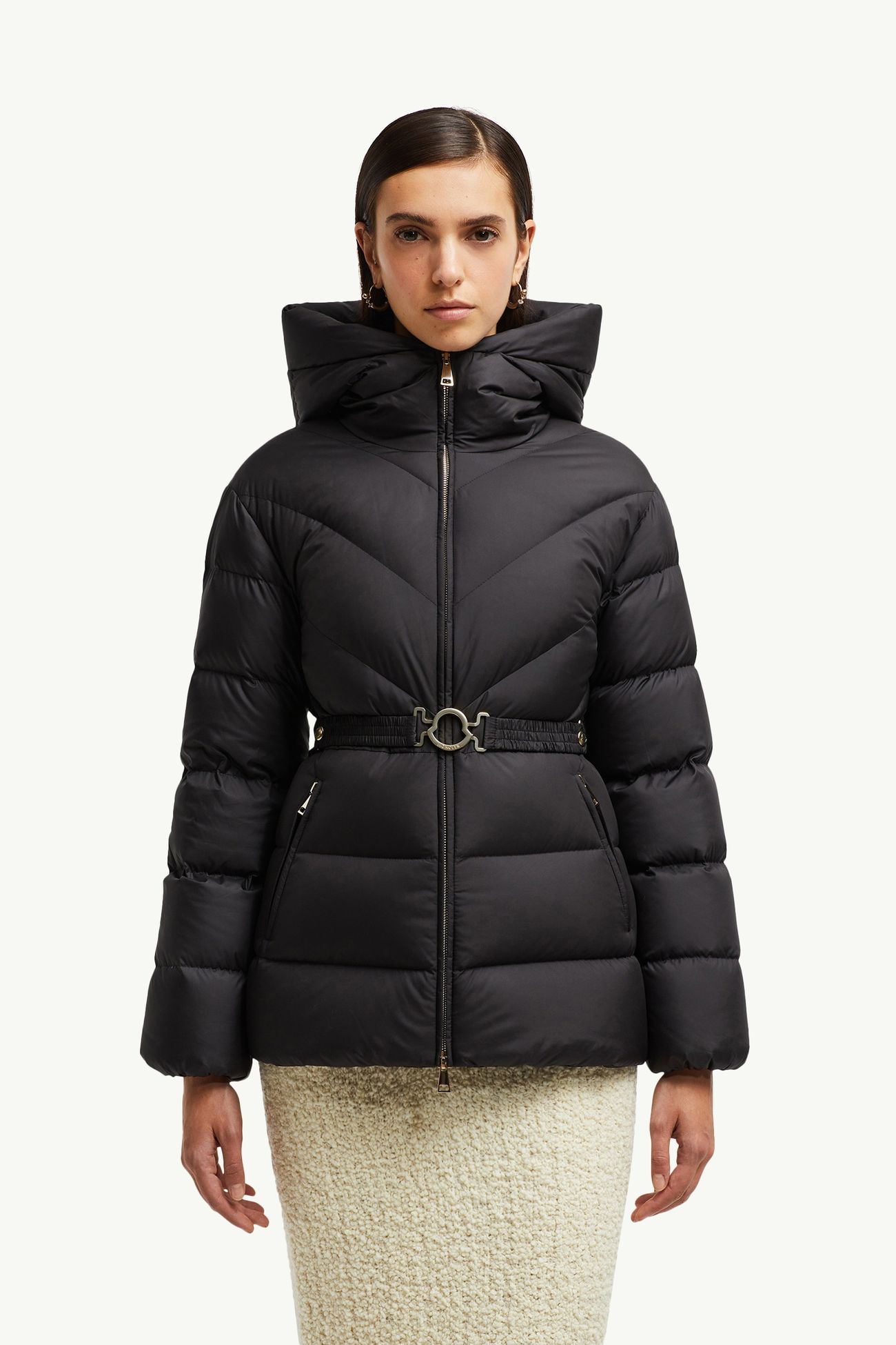Brosse Diagonal-Quilted Hooded Short Down Jacket Women Black Moncler 3