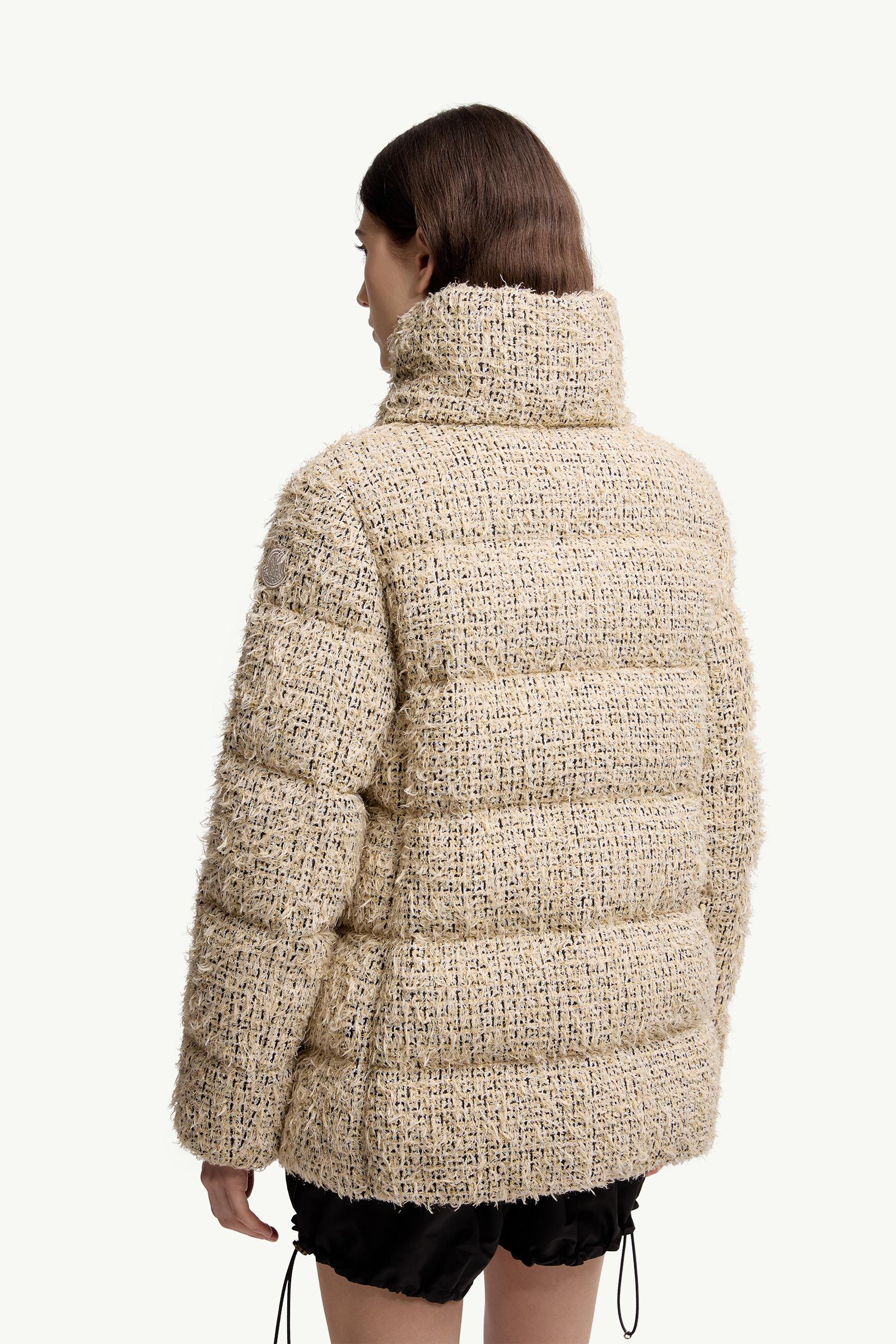 Beige Cochelle Tweed Short Down Jacket - Short Down Jackets for