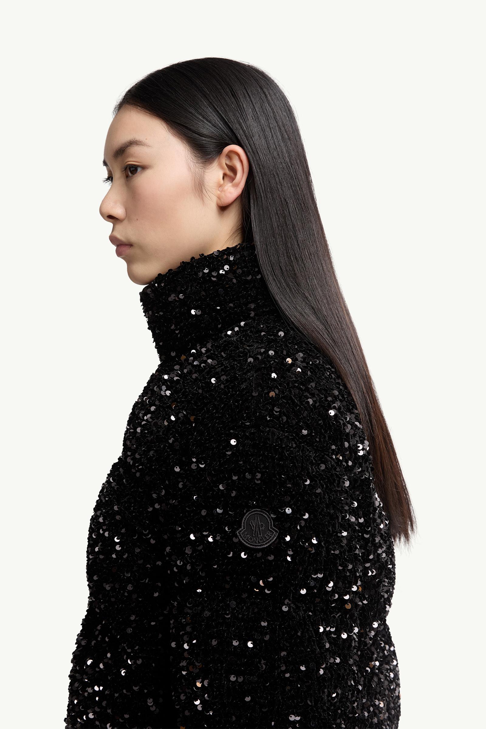 Louvi Sequin-Embroidered Short Down Jacket Women Black Moncler 1