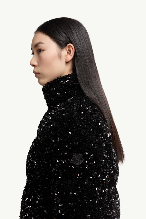 Louvi Sequin-Embroidered Short Down Jacket Women Black Moncler 1