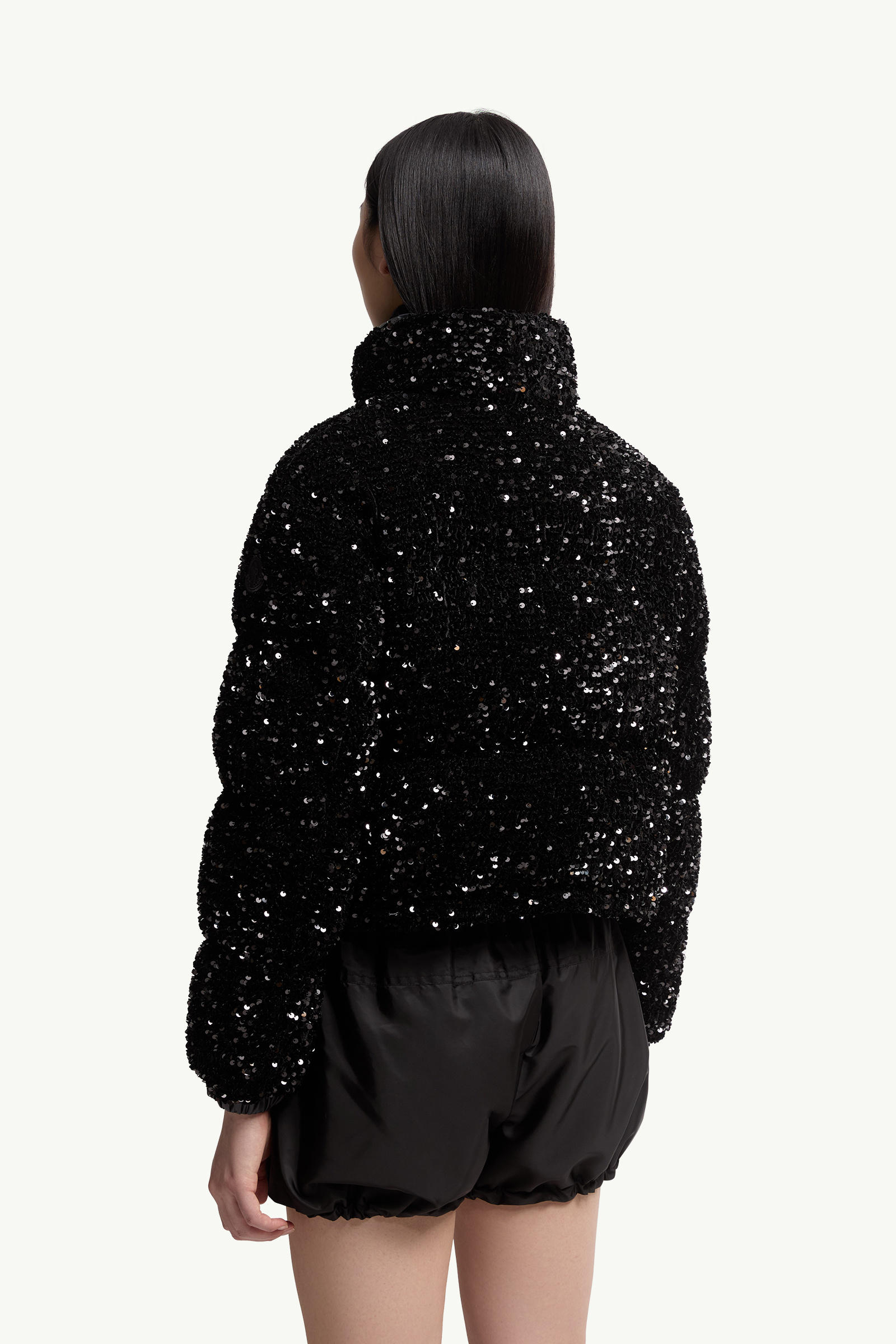 Louvi Sequin-Embroidered Short Down Jacket Women Black Moncler 4