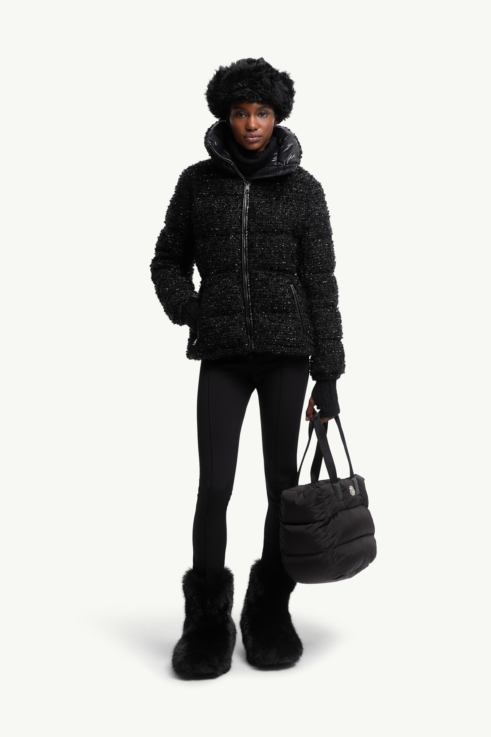 Urbel Tweed Short Down Jacket Women Black Moncler 0