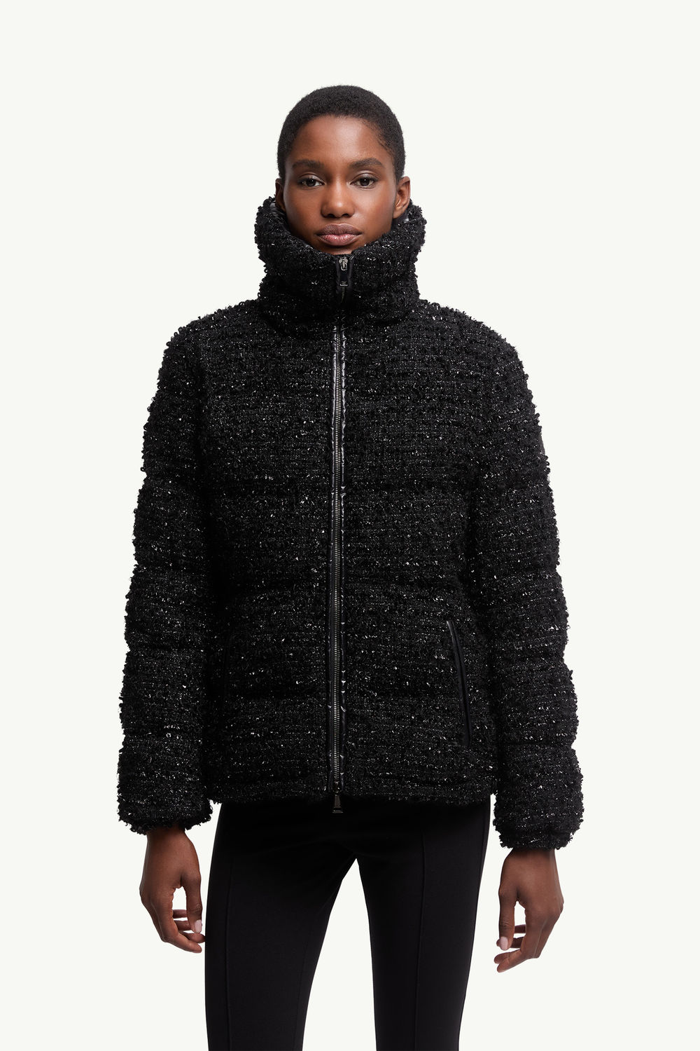 Urbel Tweed Short Down Jacket Women Black Moncler 3