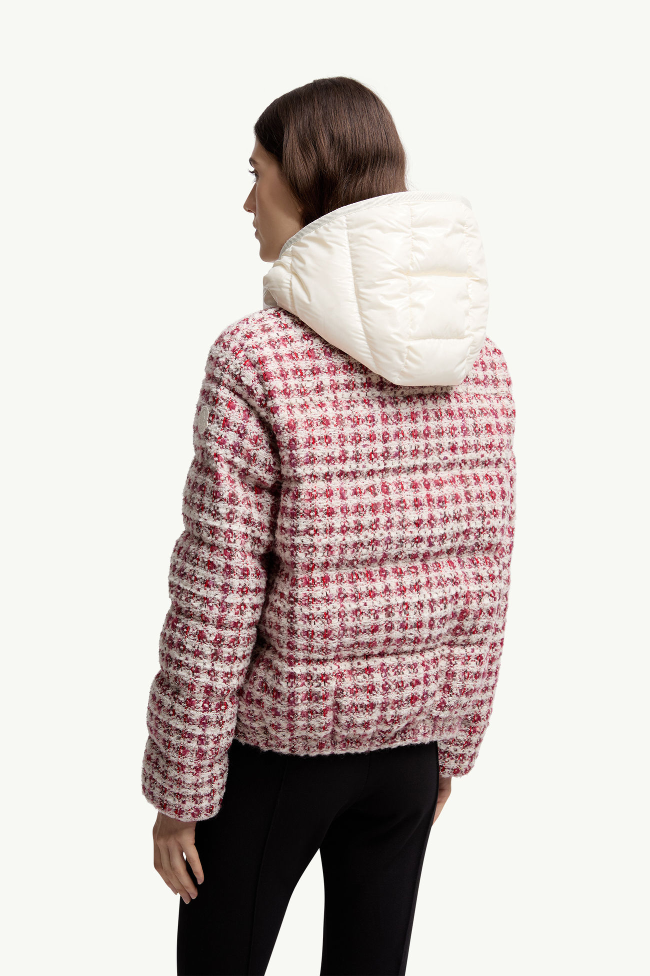 Andronne女士粗花呢连帽短款羽绒夹克外套 女士 白色&红色 Moncler 4