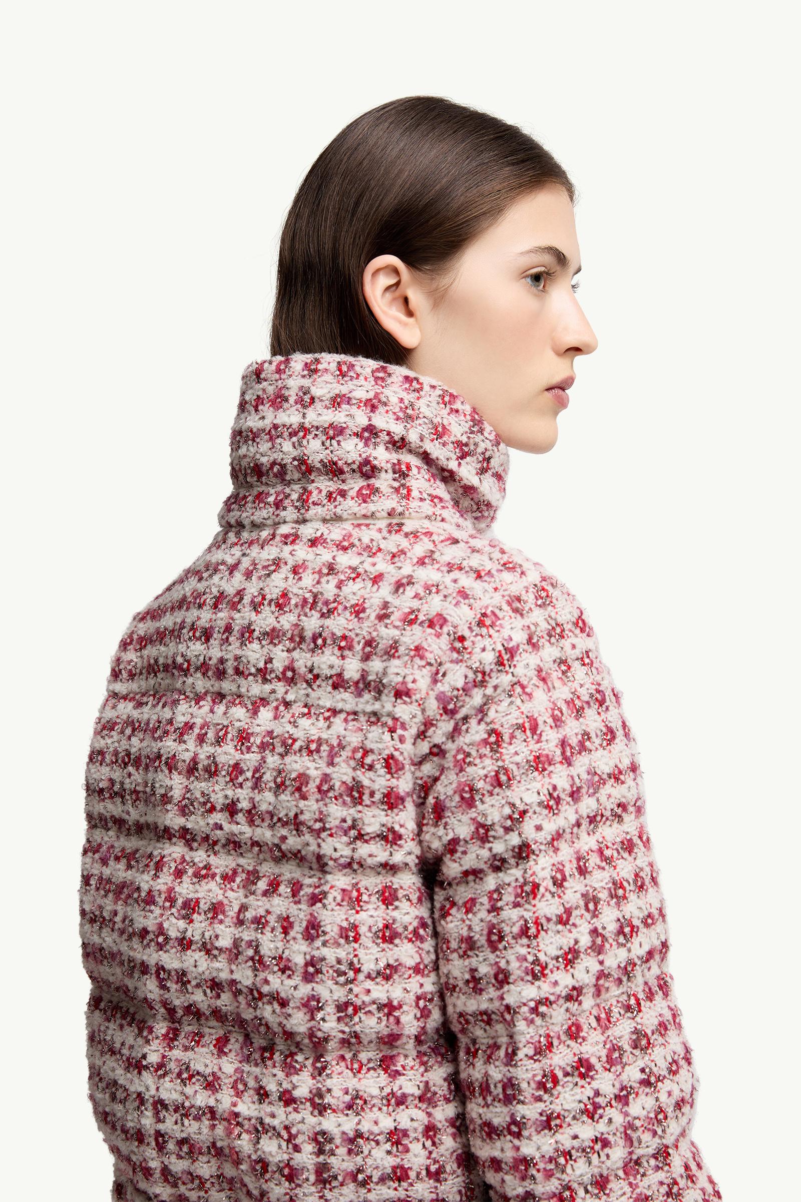 White & Red Andronne Tweed Hooded Short Down Jacket - Short Down