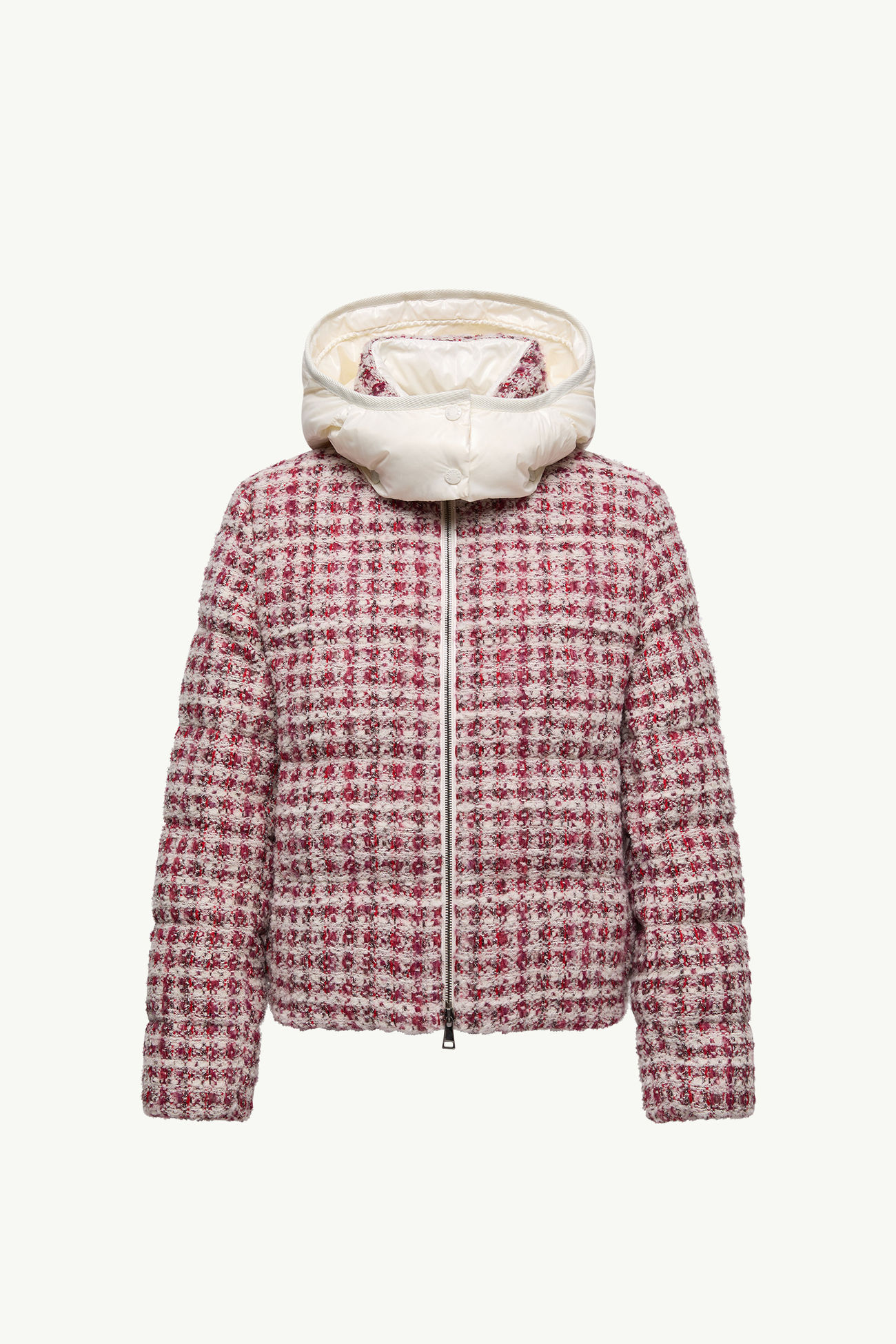 Piumino Corto con Cappuccio in Tweed Andronne Donna Bianco & Rosso Moncler 2