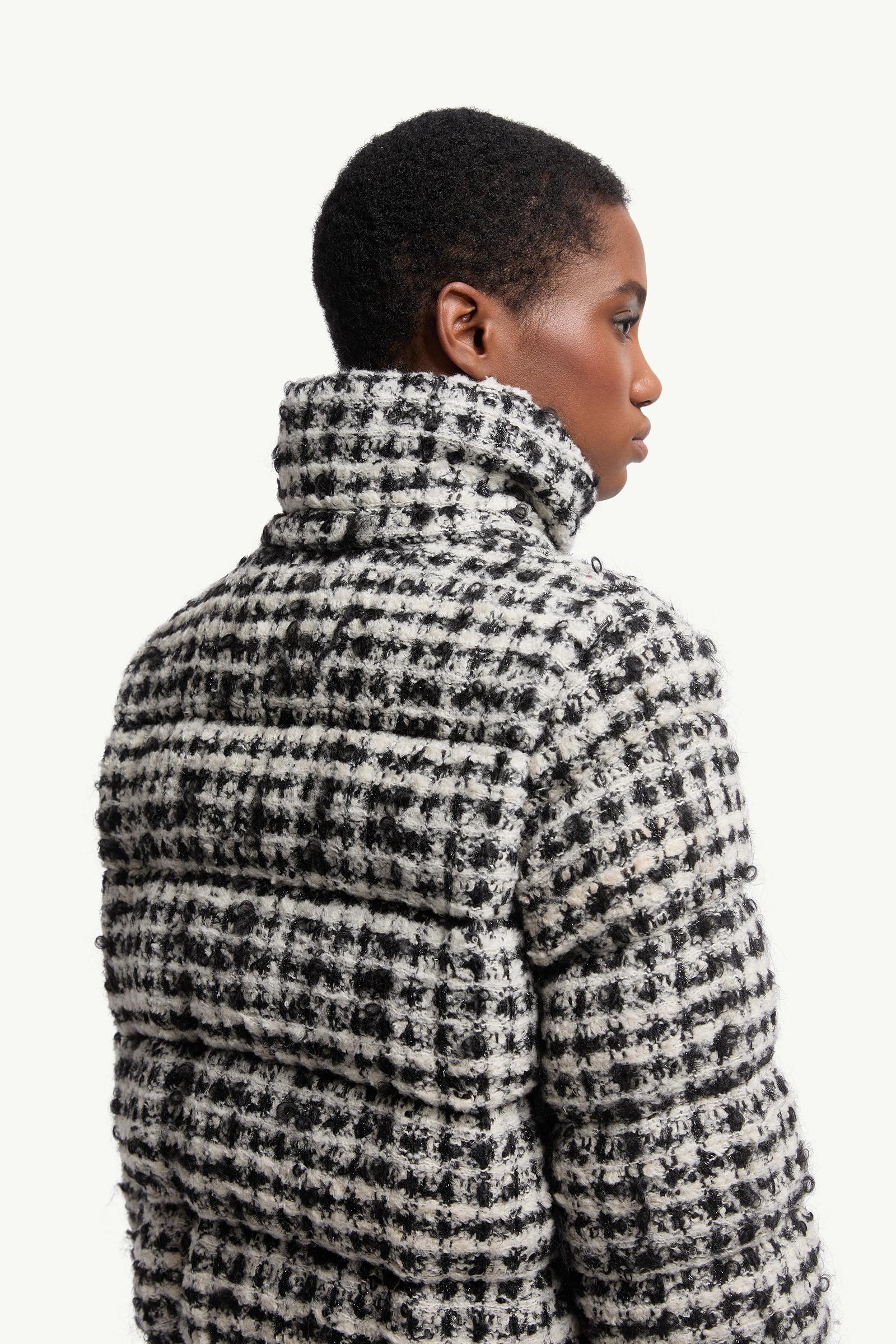 White & Black Andronne Tweed Hooded Short Down Jacket - Short Down