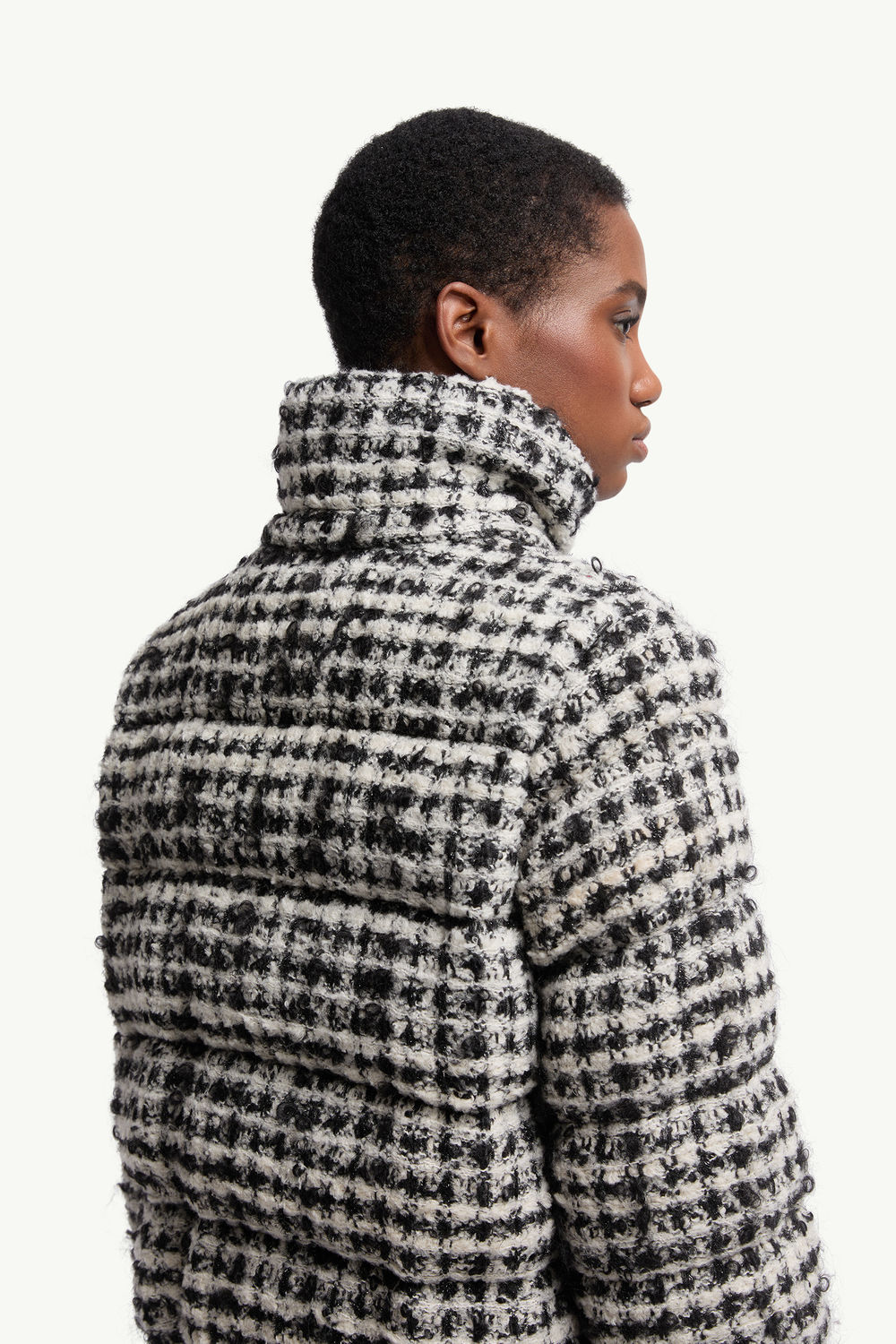 Andronne Tweed Hooded Short Down Jacket Women White & Black Moncler 5