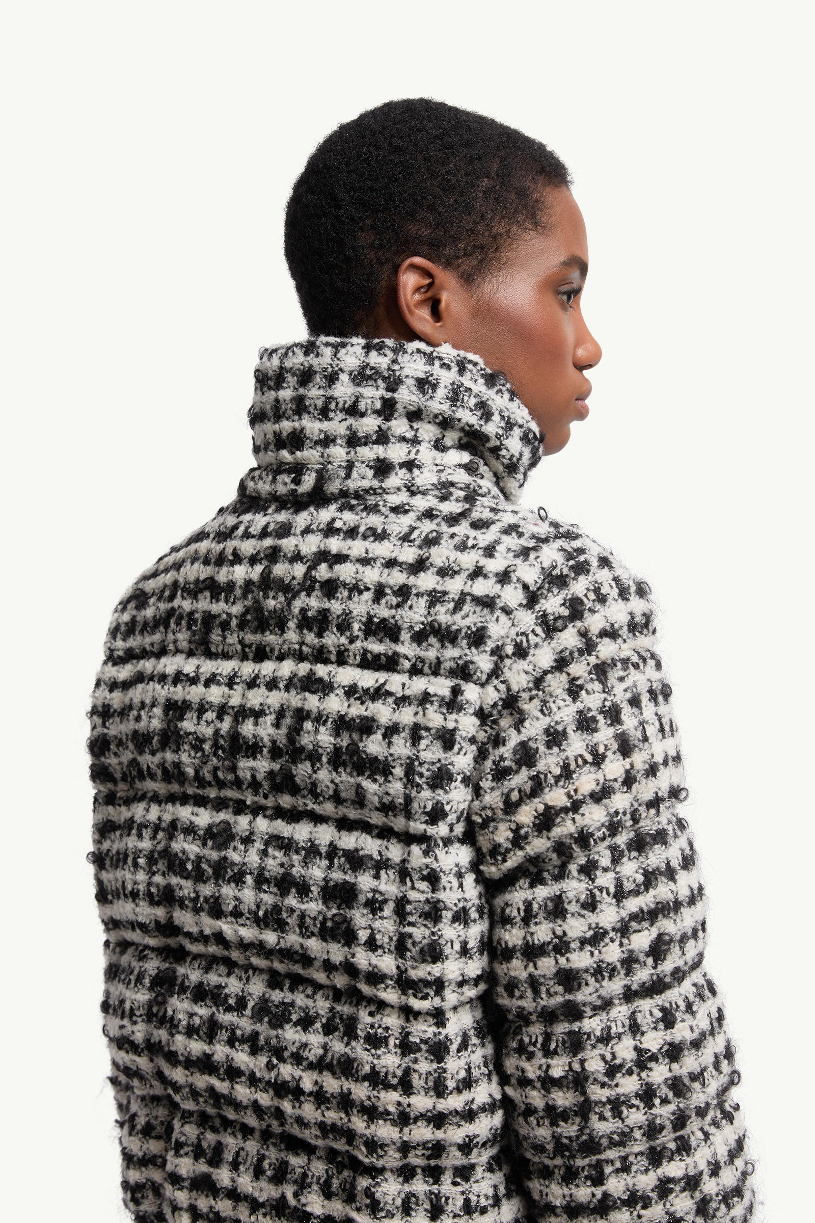 Piumino Corto con Cappuccio in Tweed Andronne Donna Bianco & Nero Moncler 5