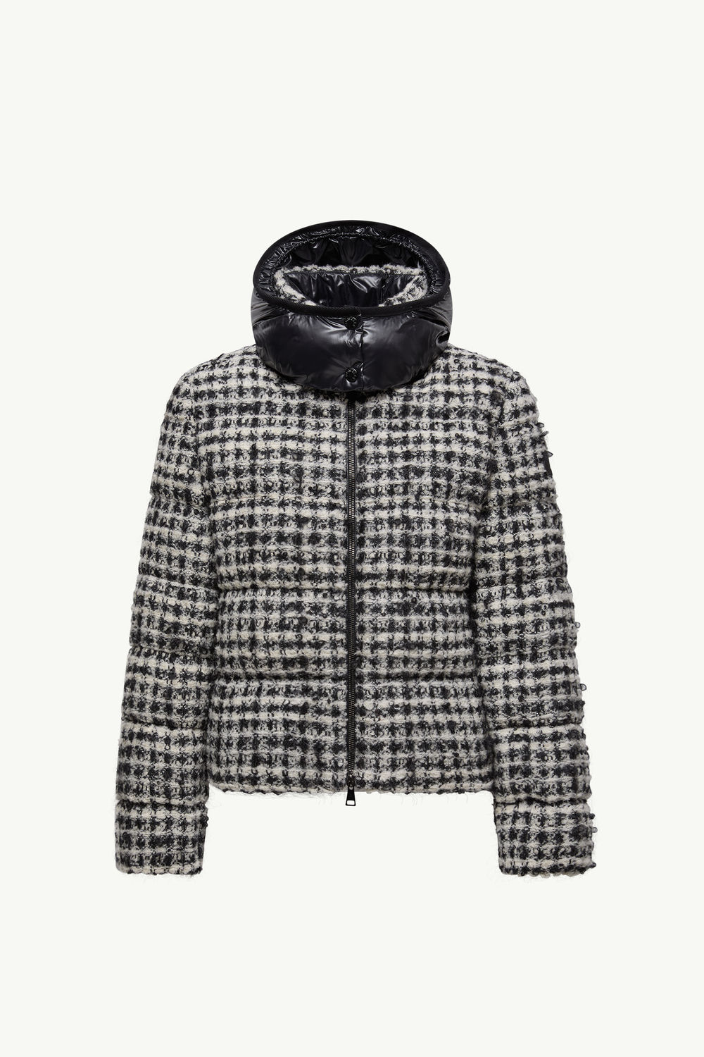 Andronne Tweed Hooded Short Down Jacket Women White & Black Moncler 2