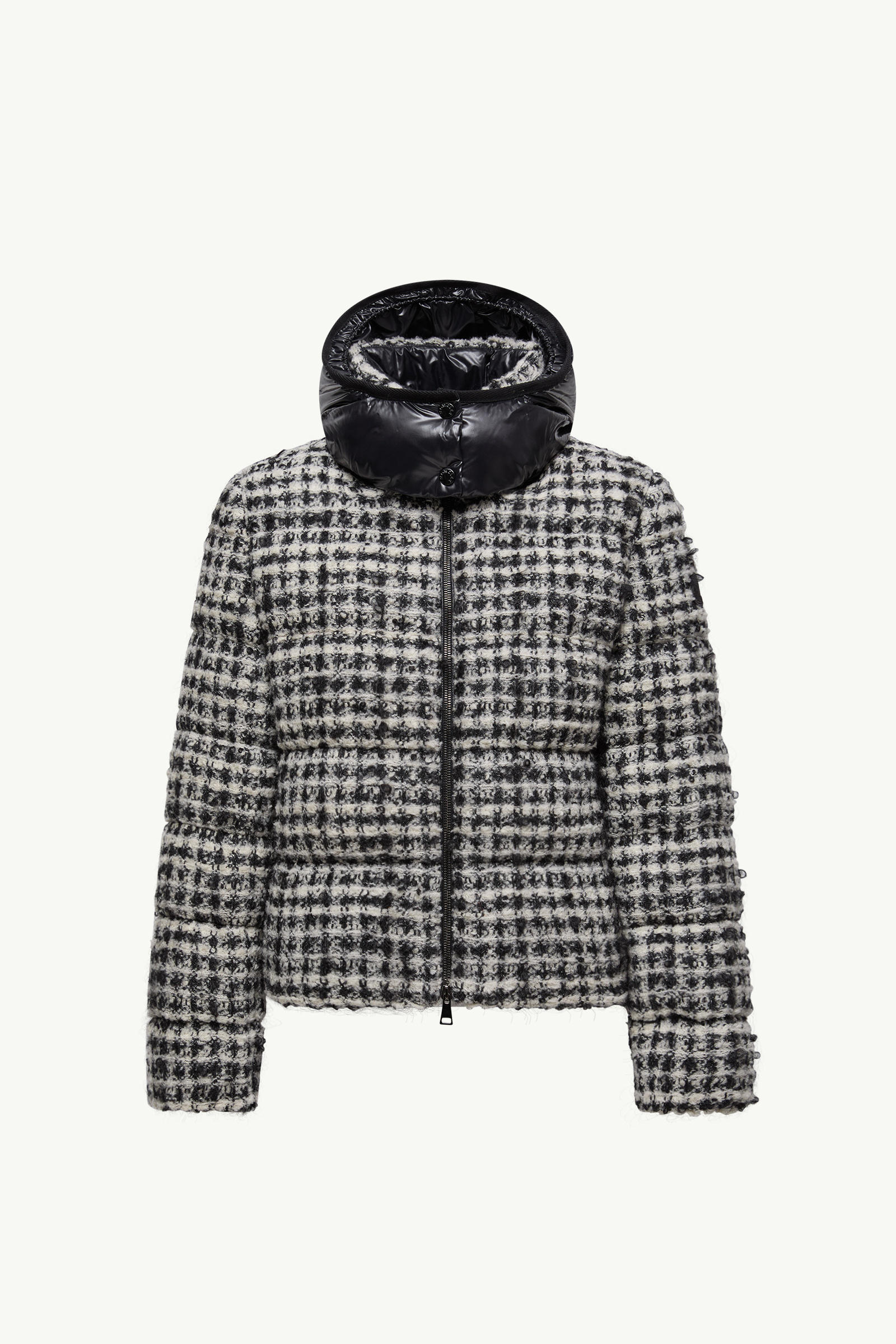 Piumino Corto con Cappuccio in Tweed Andronne Donna Bianco & Nero Moncler 2
