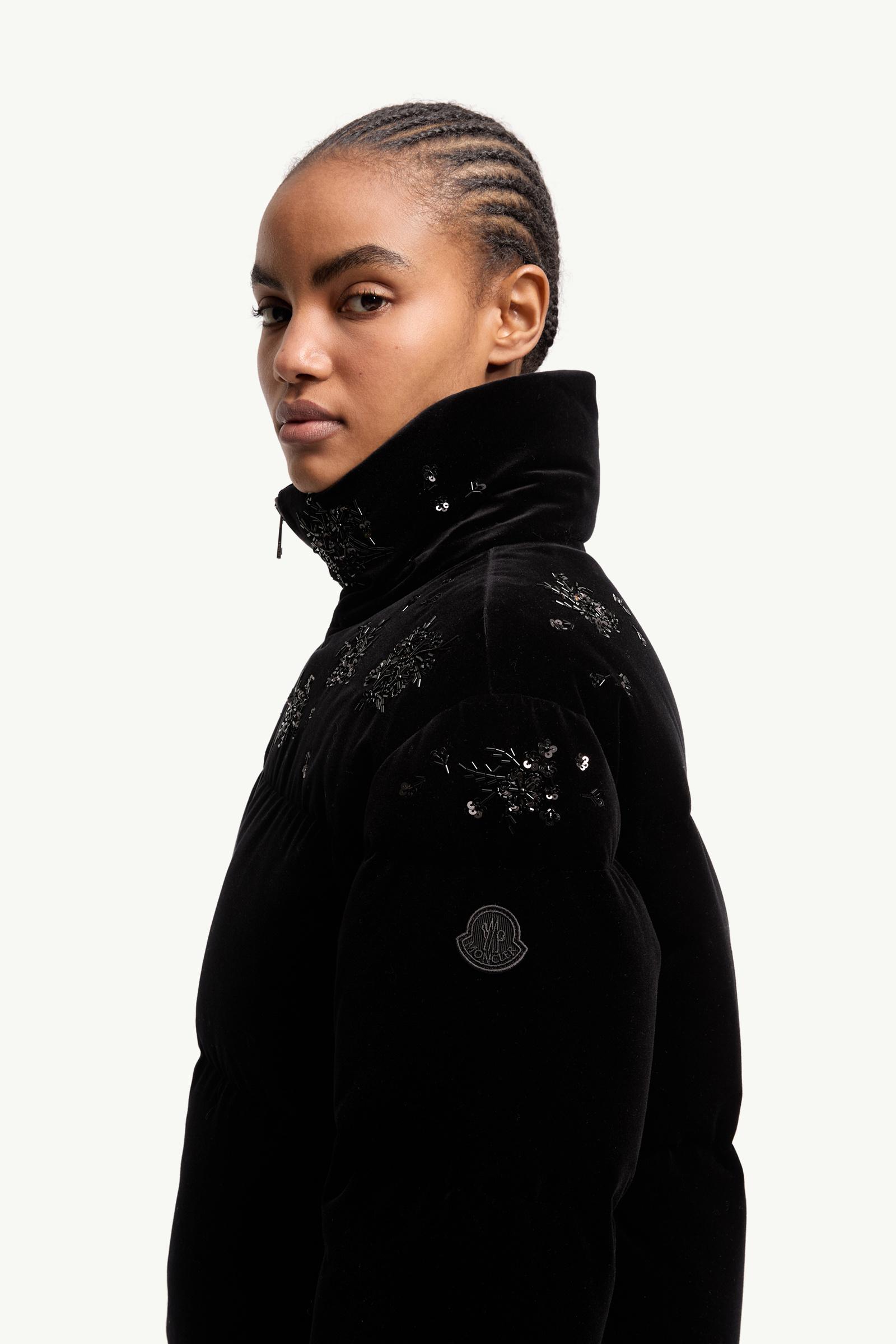 Nelles Sequin-Embroidered Velvet Short Down Jacket Women Black Moncler 1