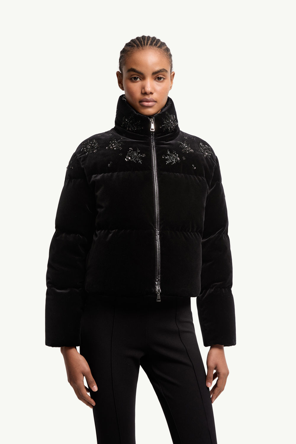 Nelles Sequin-Embroidered Velvet Short Down Jacket Women Black Moncler 3