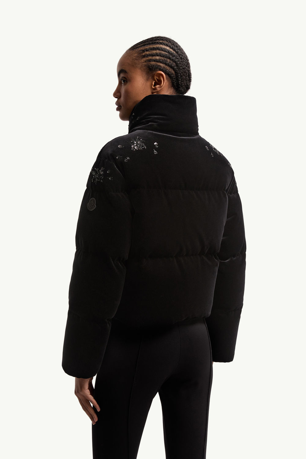 Nelles Sequin-Embroidered Velvet Short Down Jacket Women Black Moncler 4