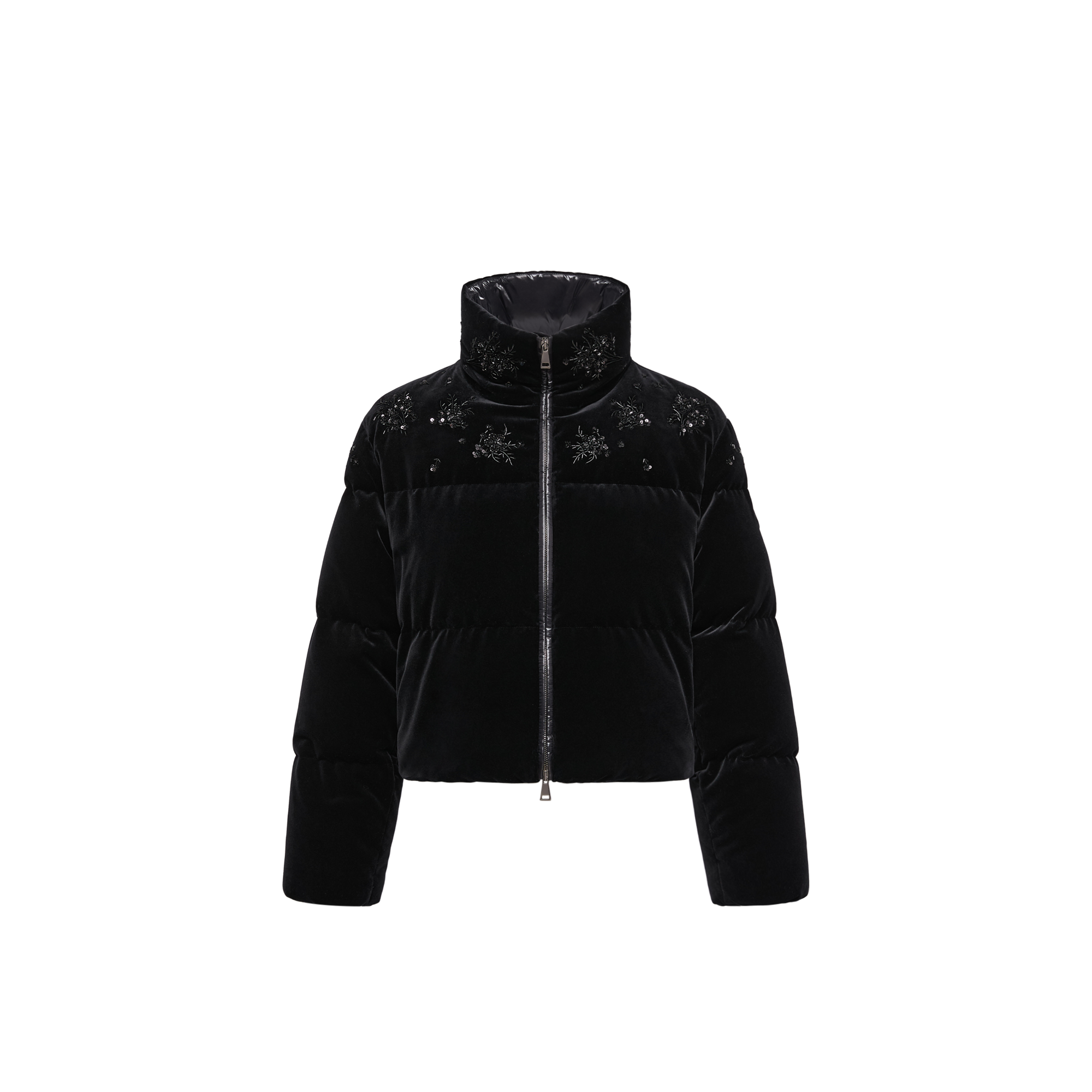 Moncler Collection - Damen - Kurze Daunenjacke - Größe 1 - Schwarz - Baumwolle - Paillettenstickerei