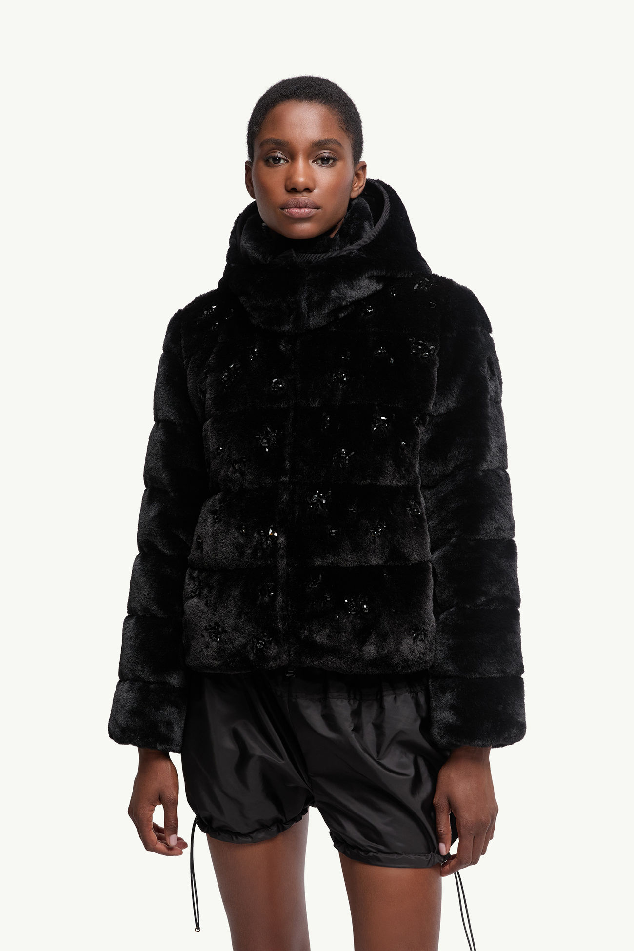 Andronne亮片刺繡連帽短身羽絨外套 女士 黑色 Moncler 3