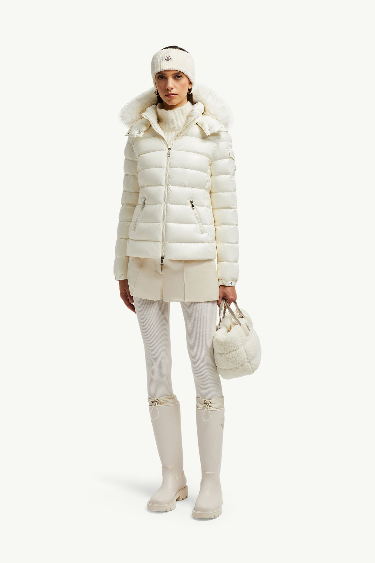 Badyf合成物料飾邊連帽短身羽絨外套 女士 白色 Moncler 0