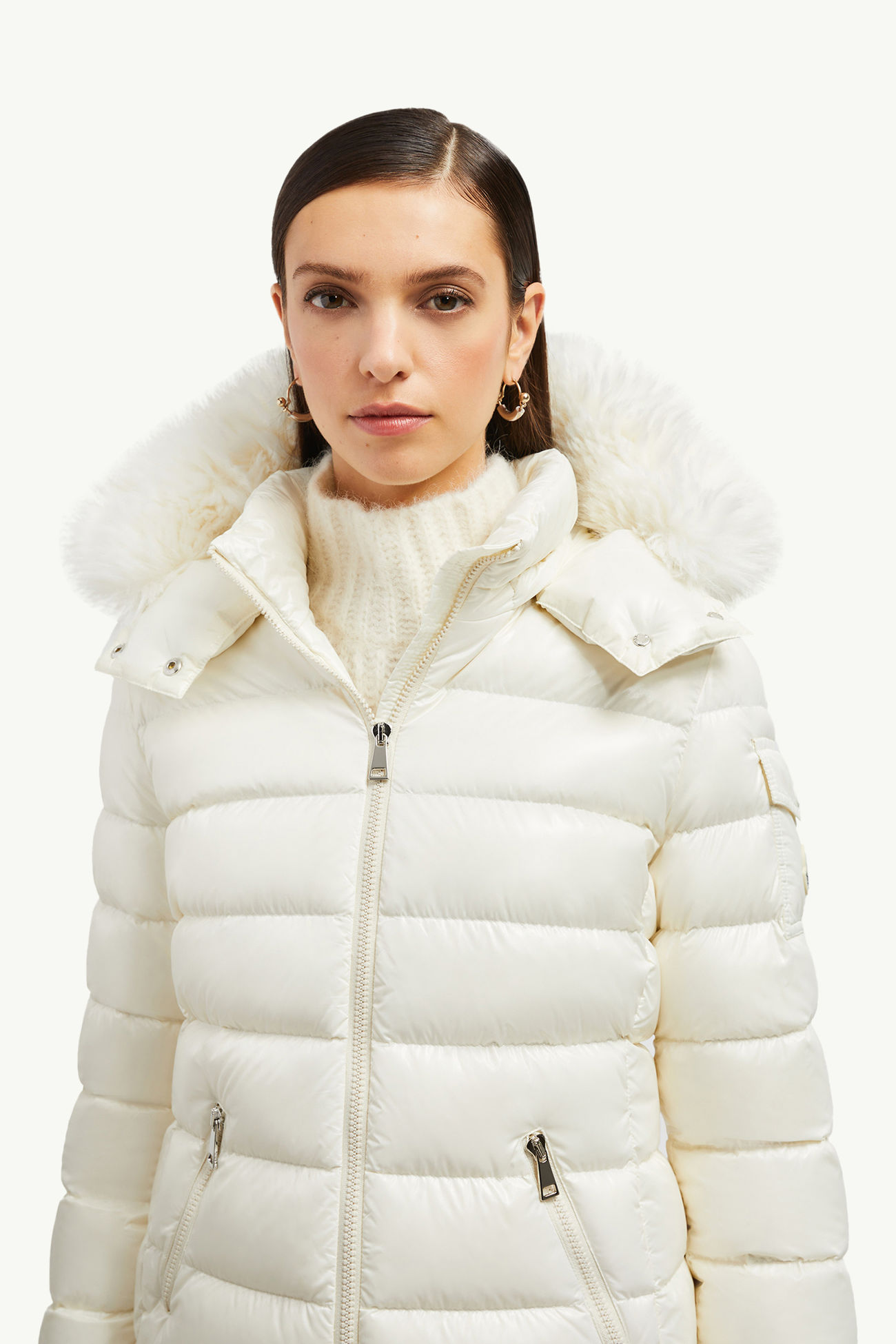 Badyf合成物料飾邊連帽短身羽絨外套 女士 白色 Moncler 1