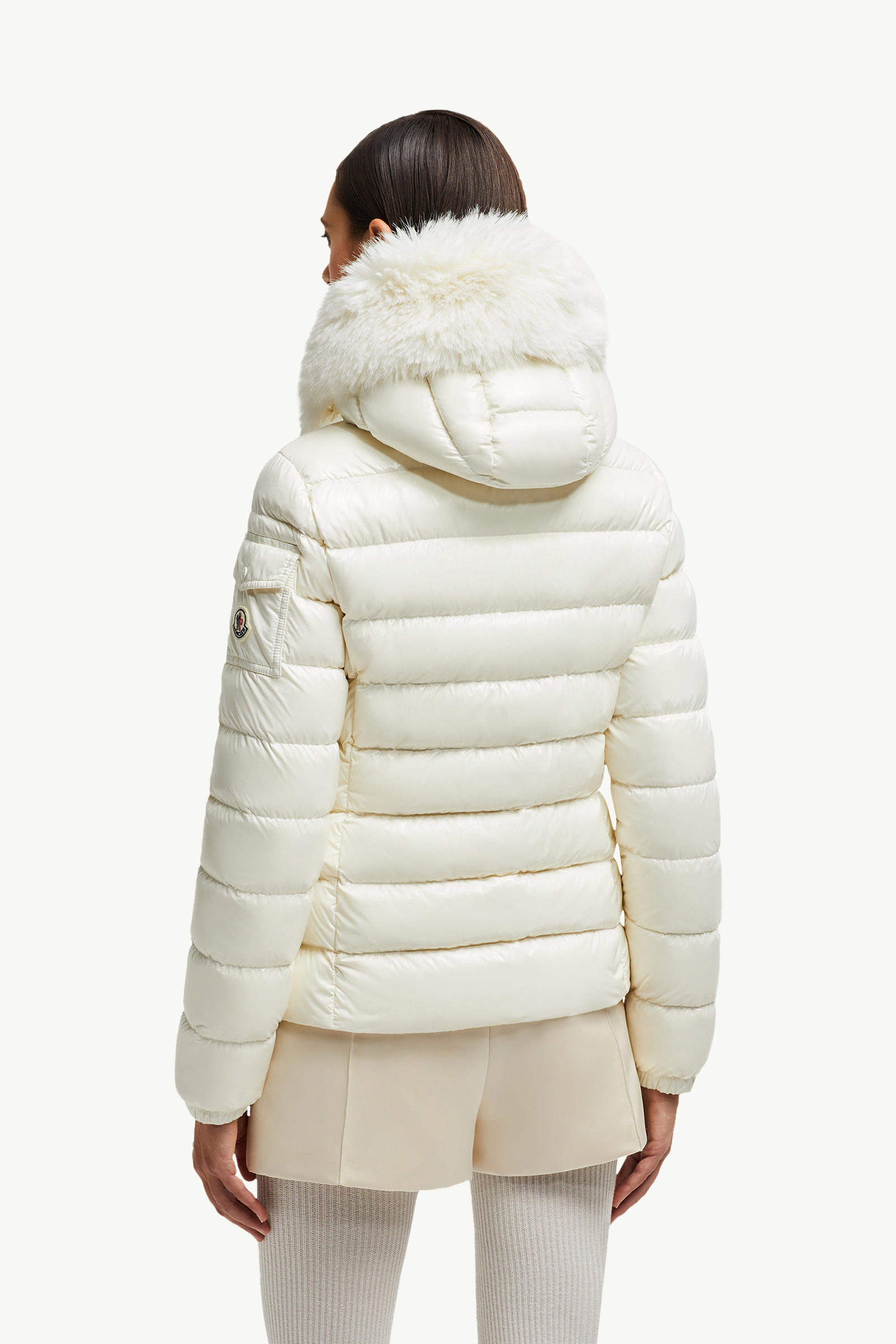 Badyf kurze Daunenjacke mit Kunstfellbesatz und Kapuze Damen Weiß Moncler 4