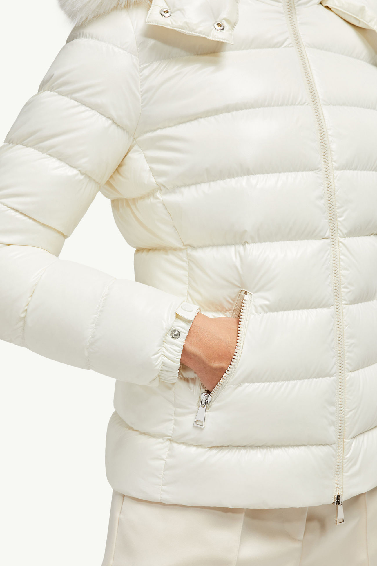 Badyf合成物料飾邊連帽短身羽絨外套 女士 白色 Moncler 5