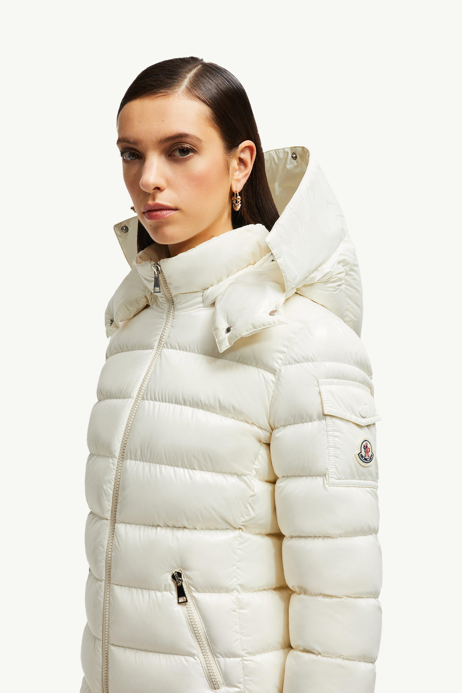 Badyf kurze Daunenjacke mit Kunstfellbesatz und Kapuze Damen Weiß Moncler 7