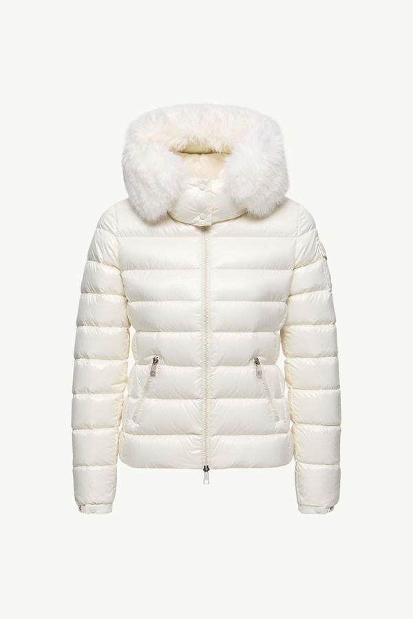 Piumino corto Badyf con cappuccio con bordo in materiali sintetici Donna Bianco Moncler 2